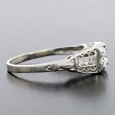 Art Deco 18kt White Gold Diamond Engagement Ring 0.40ct - Vintage Inspired Wedding Band for Brides & Anniversary Gifts