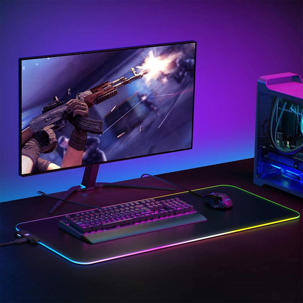 RGB Gaming Mouse Pad - XXL Large LED Mouse Mat with 14 Lighting Modes, Non-Slip Durable Stitched Edges (35.4