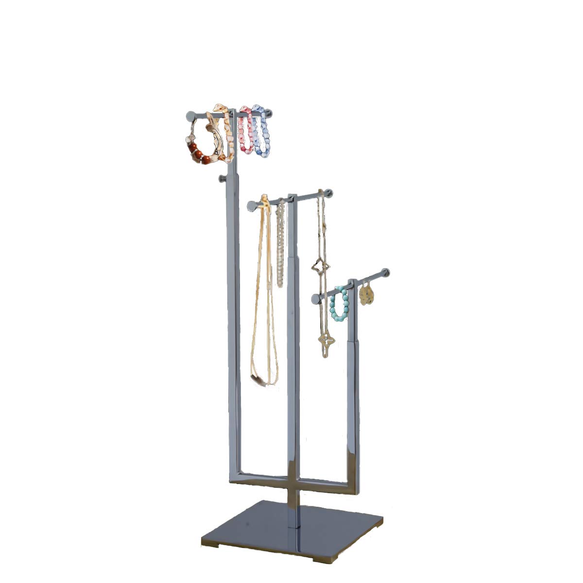 3-Tier Chrome Jewelry Tree Stand - Large Metal Bracelet, Earring & Necklace Organizer with Adjustable T-Top Design | Perfect for Bedroom Vanity, Dresser Top & Jewelry Display (Chrome Finish)