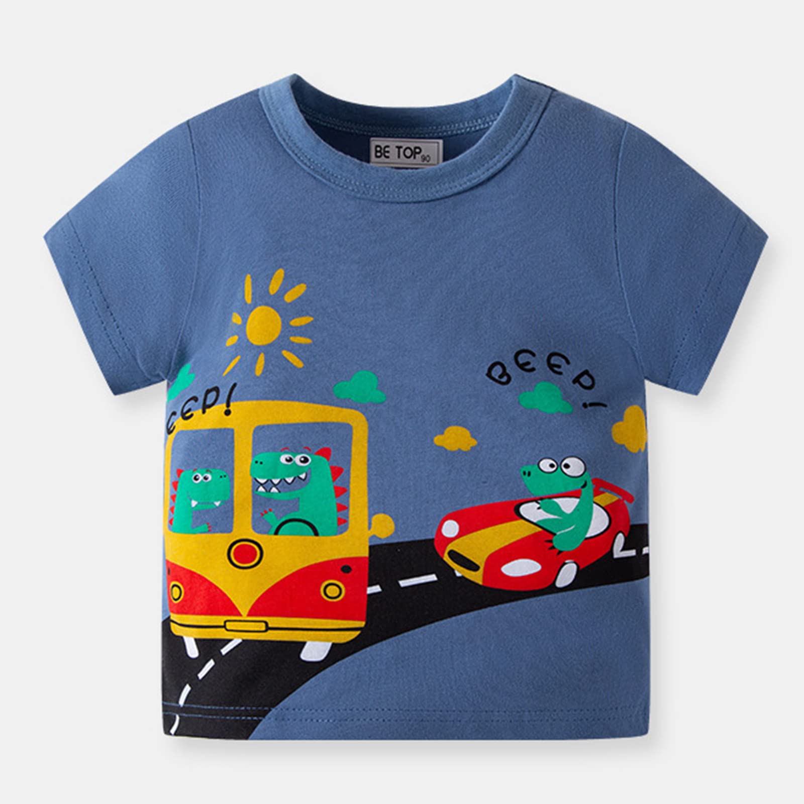 **Boys & Girls Cartoon Cars Short Sleeve T-Shirts - Summer Kids Tee Outfits for Playtime & Casual Wear**