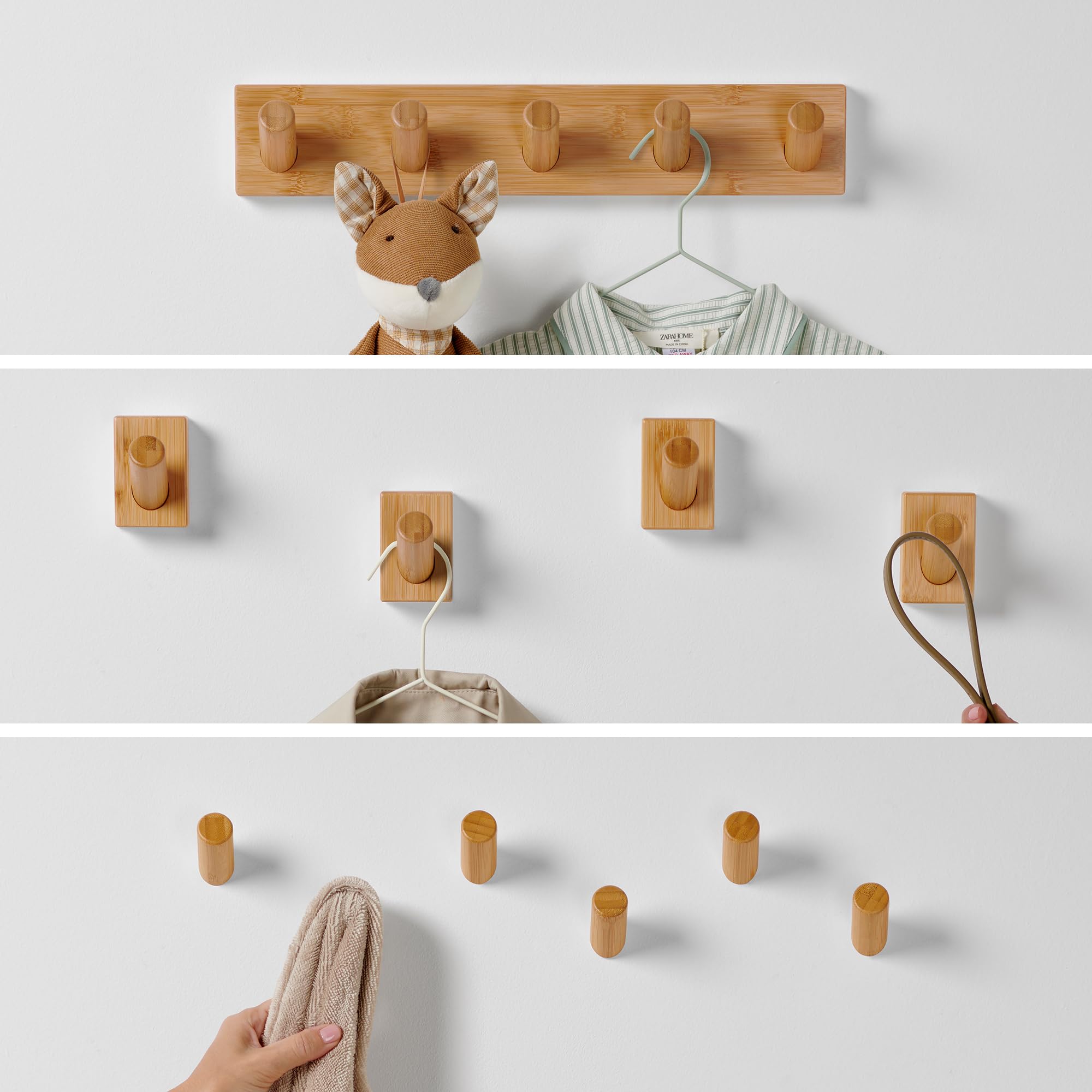 Modern Wooden Wall Coat Rack with 5 Hooks (2-Pack) - Scandinavian Home Decor for Entryway & Bedroom