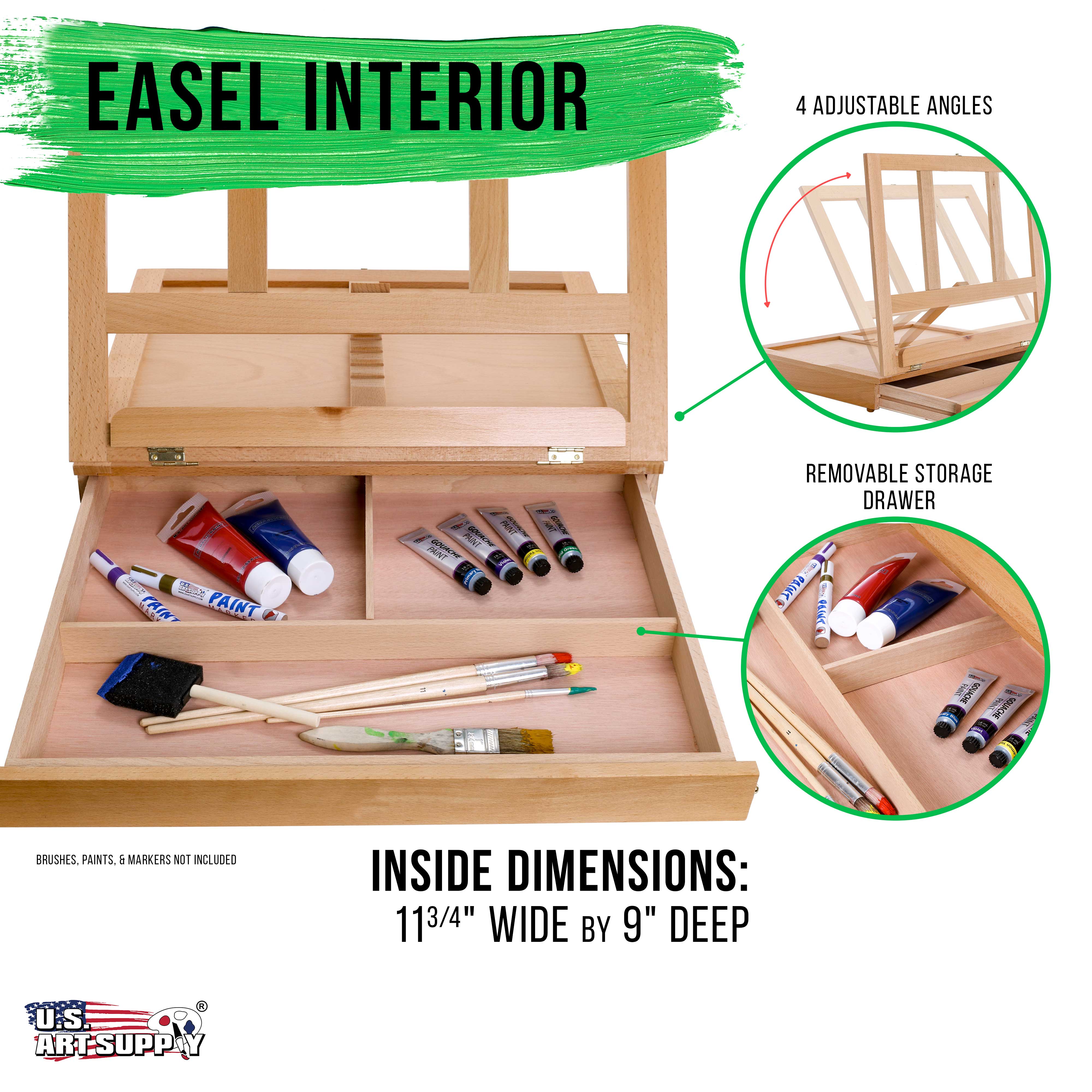 Solana Adjustable Wood Art Easel - Portable Beechwood Tabletop Easel with Storage Drawer & Palette for Painting & Drawing - Perfect for Artists, Students & Hobbyists at Home, Studio or Classroom