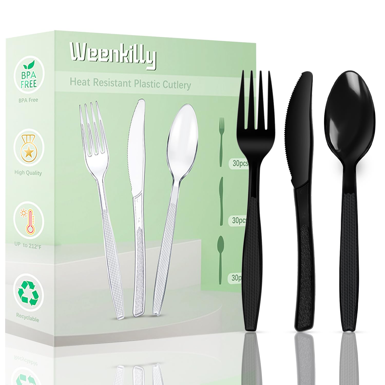 90-Piece Disposable Plastic Cutlery Set - Black Plastic Utensils for Wedding, Catering & Parties (30 Forks, 30 Spoons, 30 Knives) - Perfect for Outdoor Events, Picnics & Large Gatherings