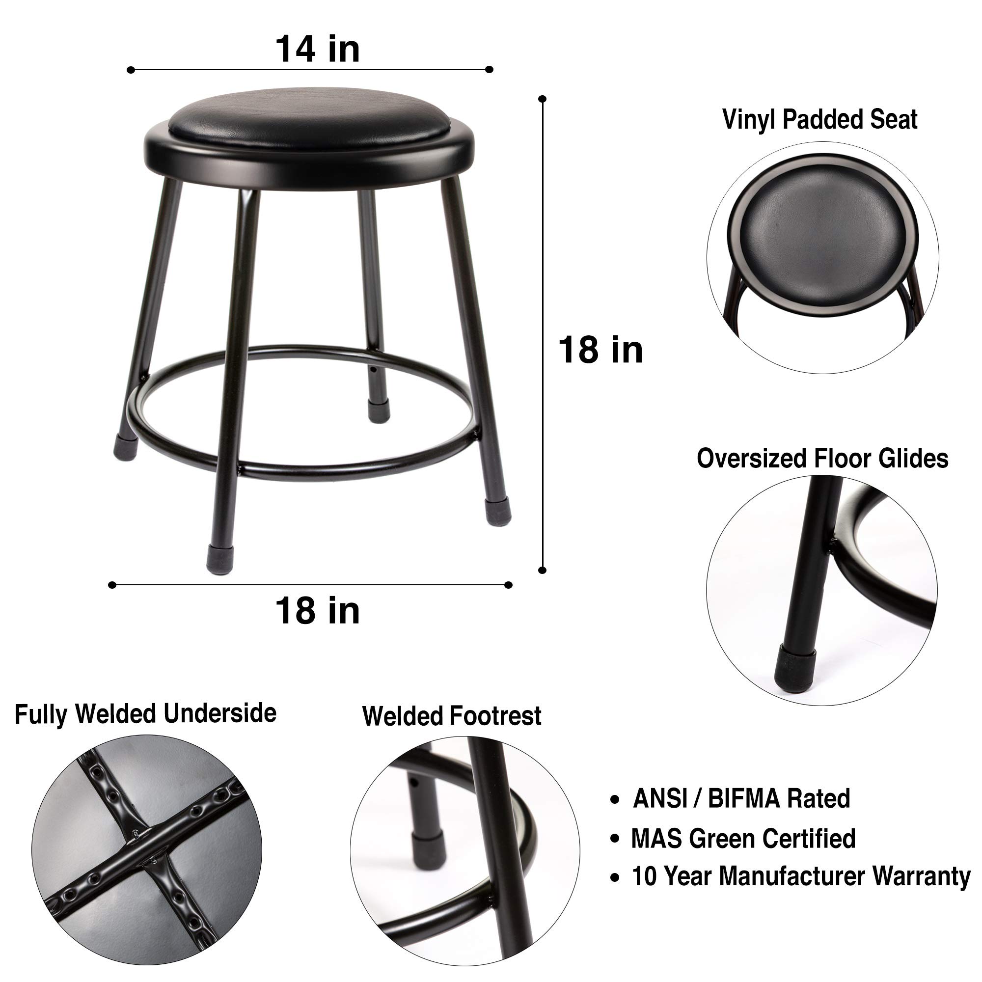 OEF Furnishings (2 Pack) Black Vinyl Padded Stool, 18