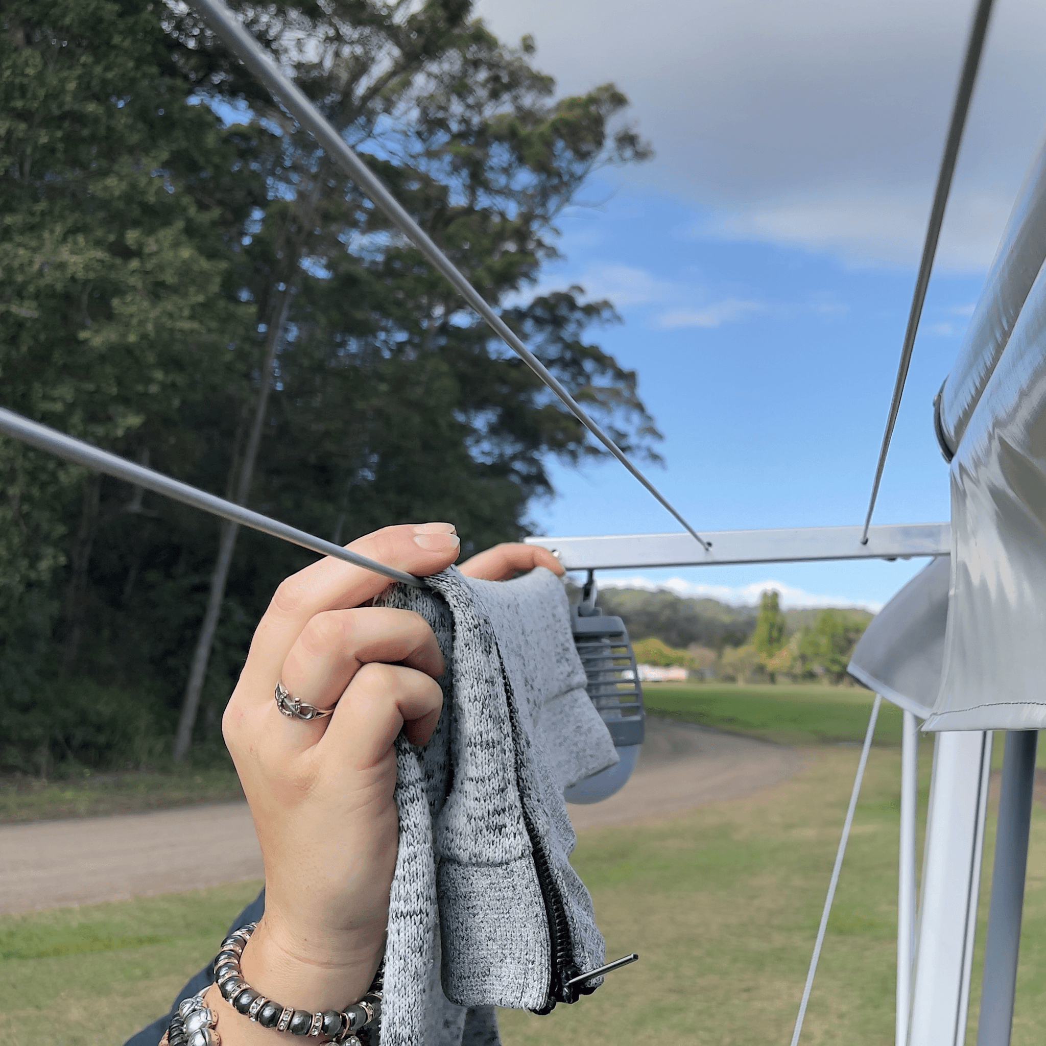 Dometic Retractable Awning Clothesline - Outdoor Laundry Drying Rack for Camping, RV, and Backyard Use
