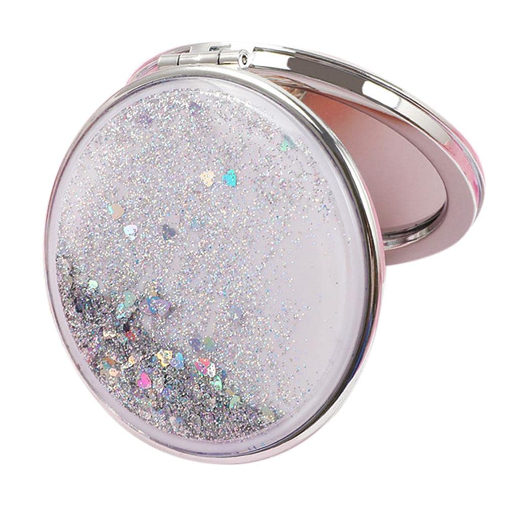 Easnea Compact Travel Makeup Mirror for Women - Folding Magnifying Cosmetic Mirror, Silver Round, Purse Size - Perfect for On-the-Go Touch Ups, Travel, and Home Vanity Use