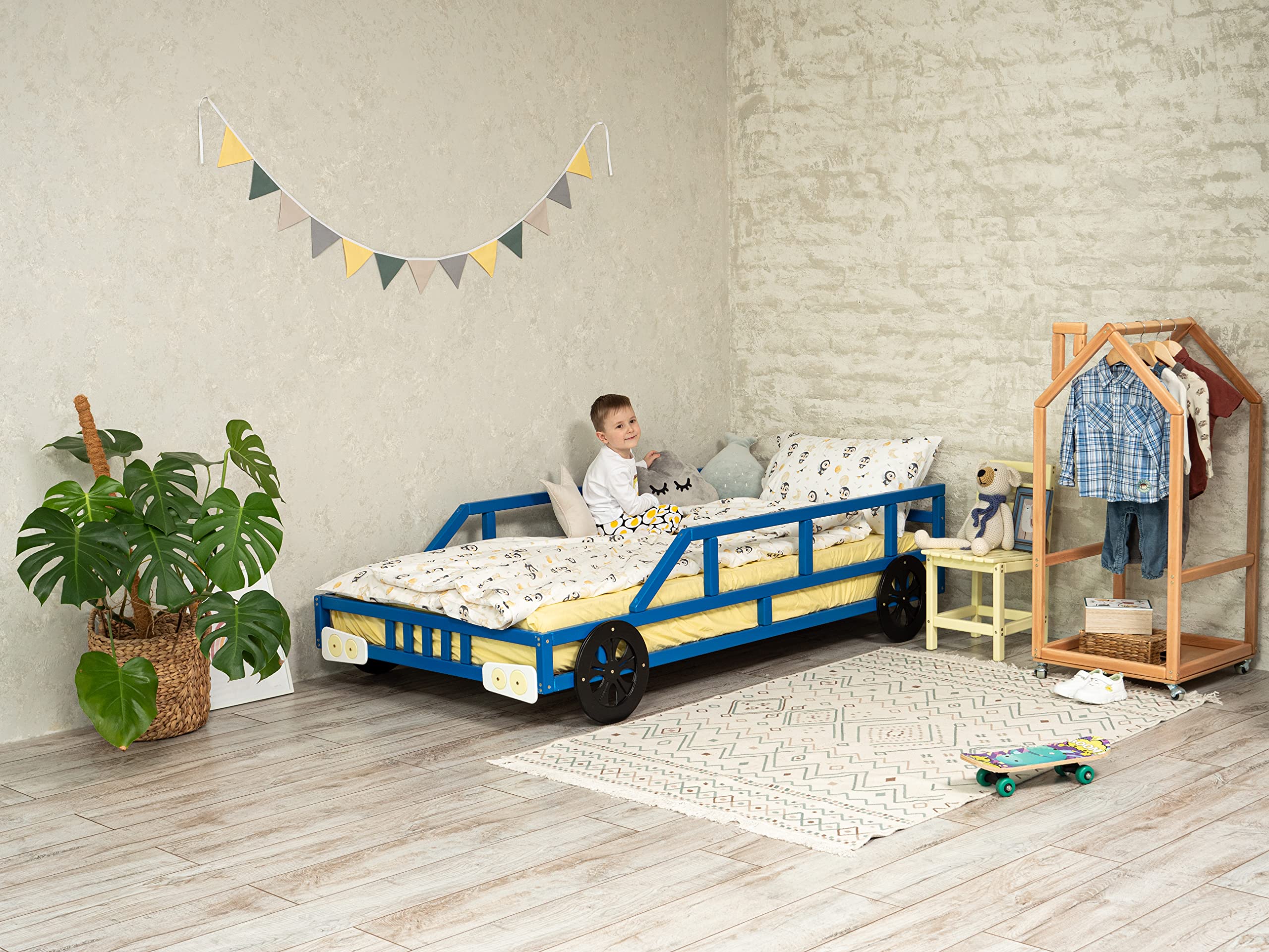 Race Car Bed for Toddlers - Twin Jeep Bed Frame - Low Montessori Kids Bed for Boys - Playroom & Nursery Decor