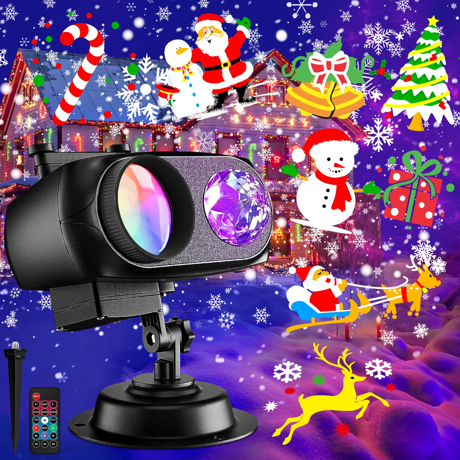 Christmas Projector Lights Outdoor - 50% Brighter HD 2-in-1 Ocean Wave & Snowflake LED Holiday Lights with 96 Patterns, Memory Function & Waterproof Design - 12 Slides for Indoor/Outdoor Party, Garden, Yard, and Home Decoration
