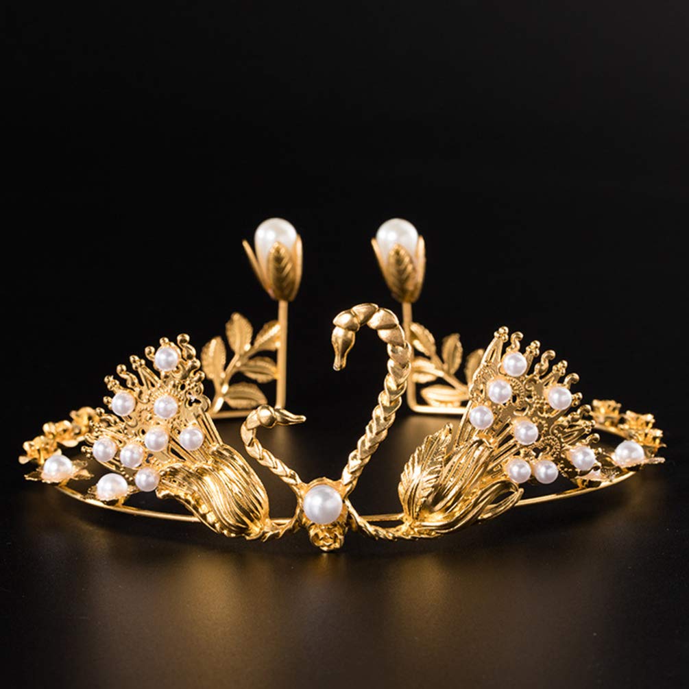 2PCS Rhinestone Tiara Swan Cupcake Toppers - Crystal Wedding Cake Decorations for Engagement, Anniversary & Birthday Parties - Elegant Pearl & Gold Trim Bride Princess Accessories (Perfect for Wedding Cakes, Bridal Showers, Birthday Celebrations & Special Events)