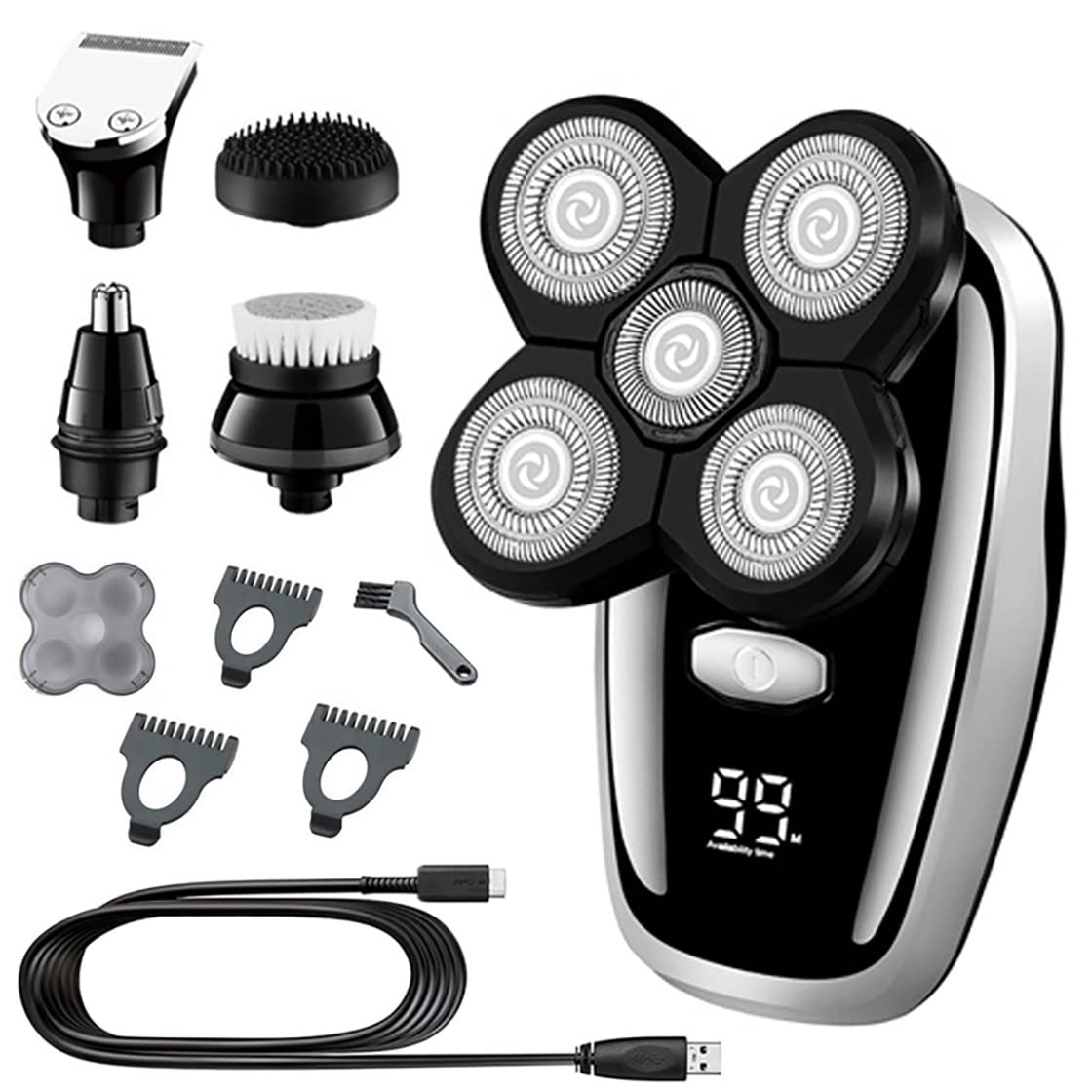 **5-in-1 Electric Shaver for Men – Head, Face & Body Grooming Kit | Wet/Dry Rotary Razor with Rechargeable Battery | Perfect for Travel, Home & Gym Use**