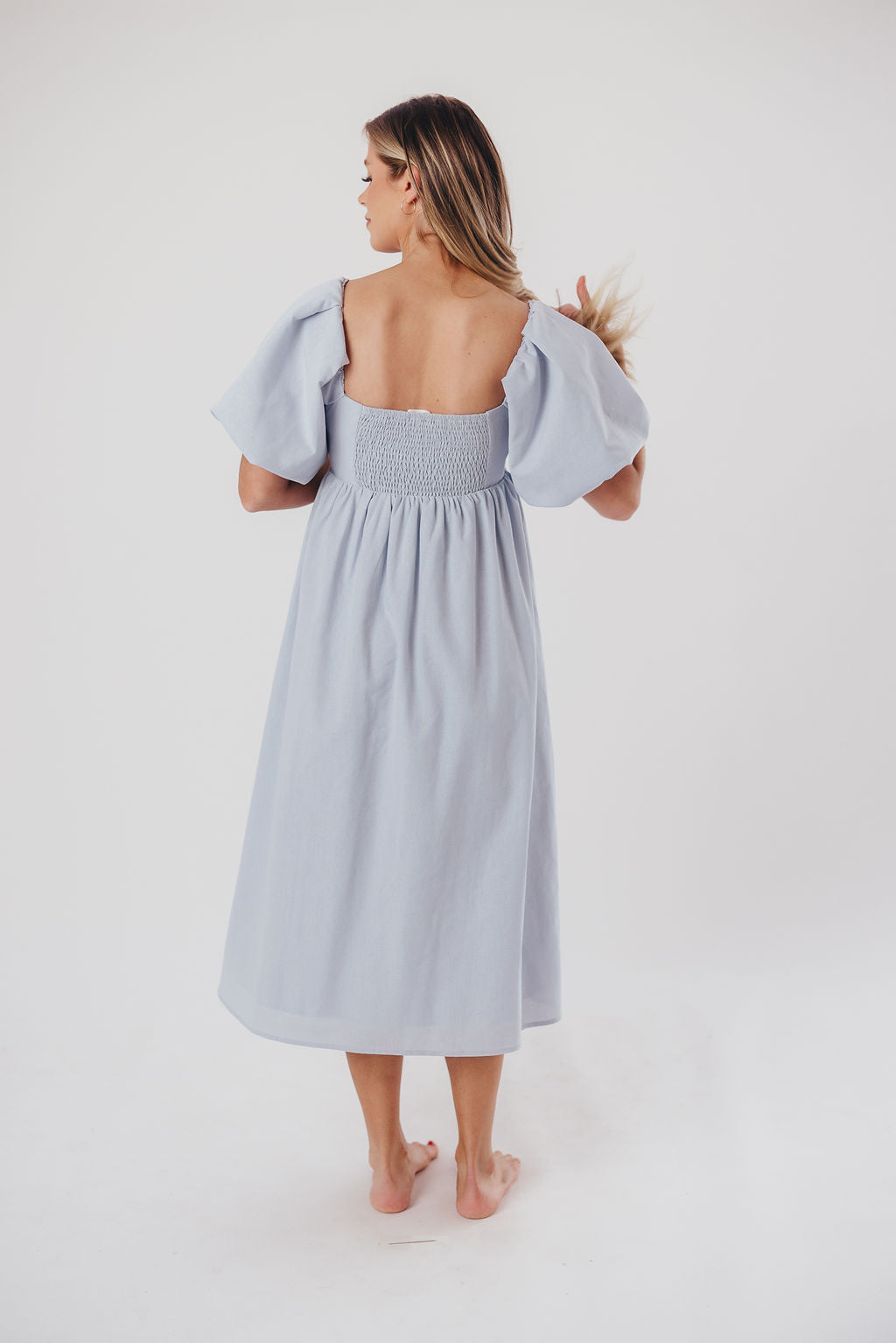 Stylish Hamilton Midi Dress in Light Blue - Bump Friendly Maternity Dress with Inclusive Sizing (S-2XL) | Perfect for Pregnancy, Office Wear & Special Occasions