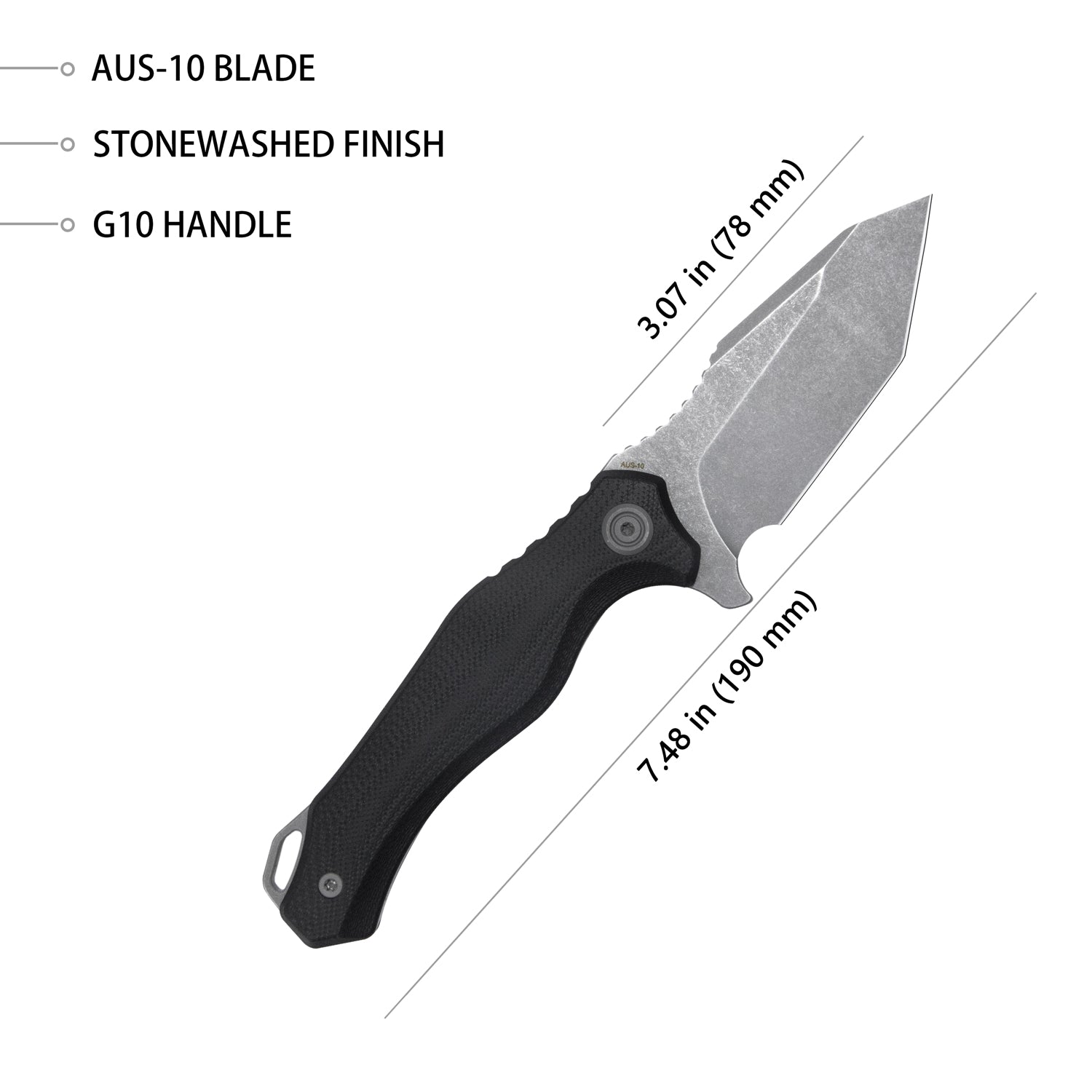 Golf EDC Fixed Blade Knife - Black G10 Handle, 3.07