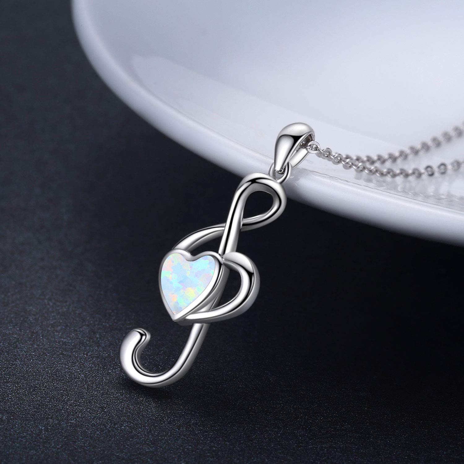 925 Sterling Silver Opal Treble Clef Piano Necklace - Elegant Musical Note Jewelry Gift for Women & Music Lovers | Perfect for Birthdays, Anniversaries & Mother's Day