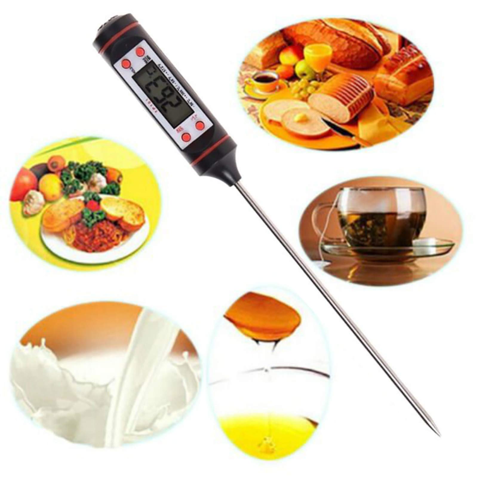 Digital Meat Thermometer with Probe - Instant Read Kitchen Thermometer for Cooking, Grilling, Baking - Perfect for Meat, Water, Milk & BBQ (Black) | Essential Tool for Home Chefs & Outdoor Cooking
