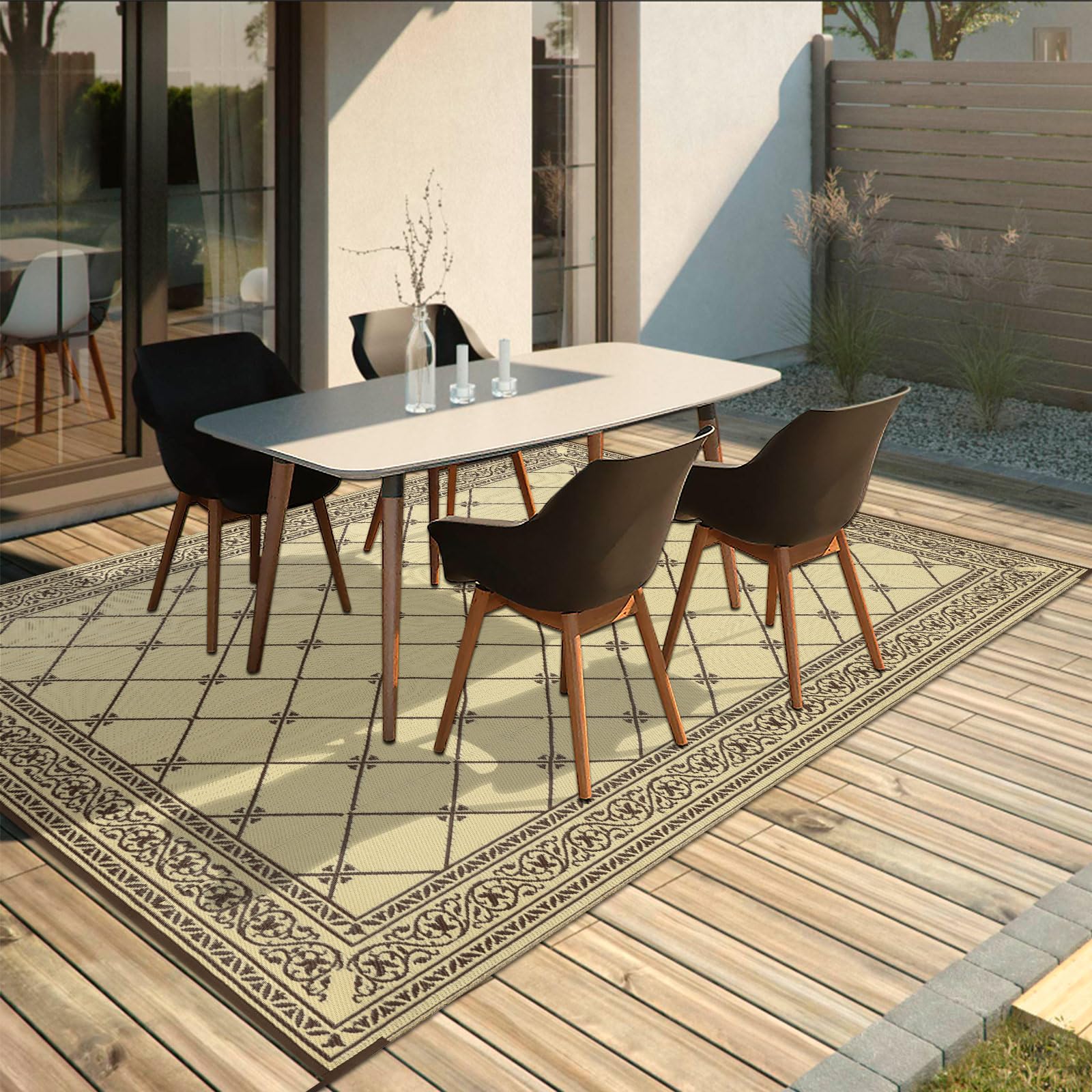 HiiARug Reversible 5'x7' Outdoor Rug - Durable Plastic Straw Patio Mat for Camping, RV, Deck, Backyard, Beach & Picnic - Waterproof & Easy to Clean - Perfect for Outdoor Entertaining & Relaxation (Brown)