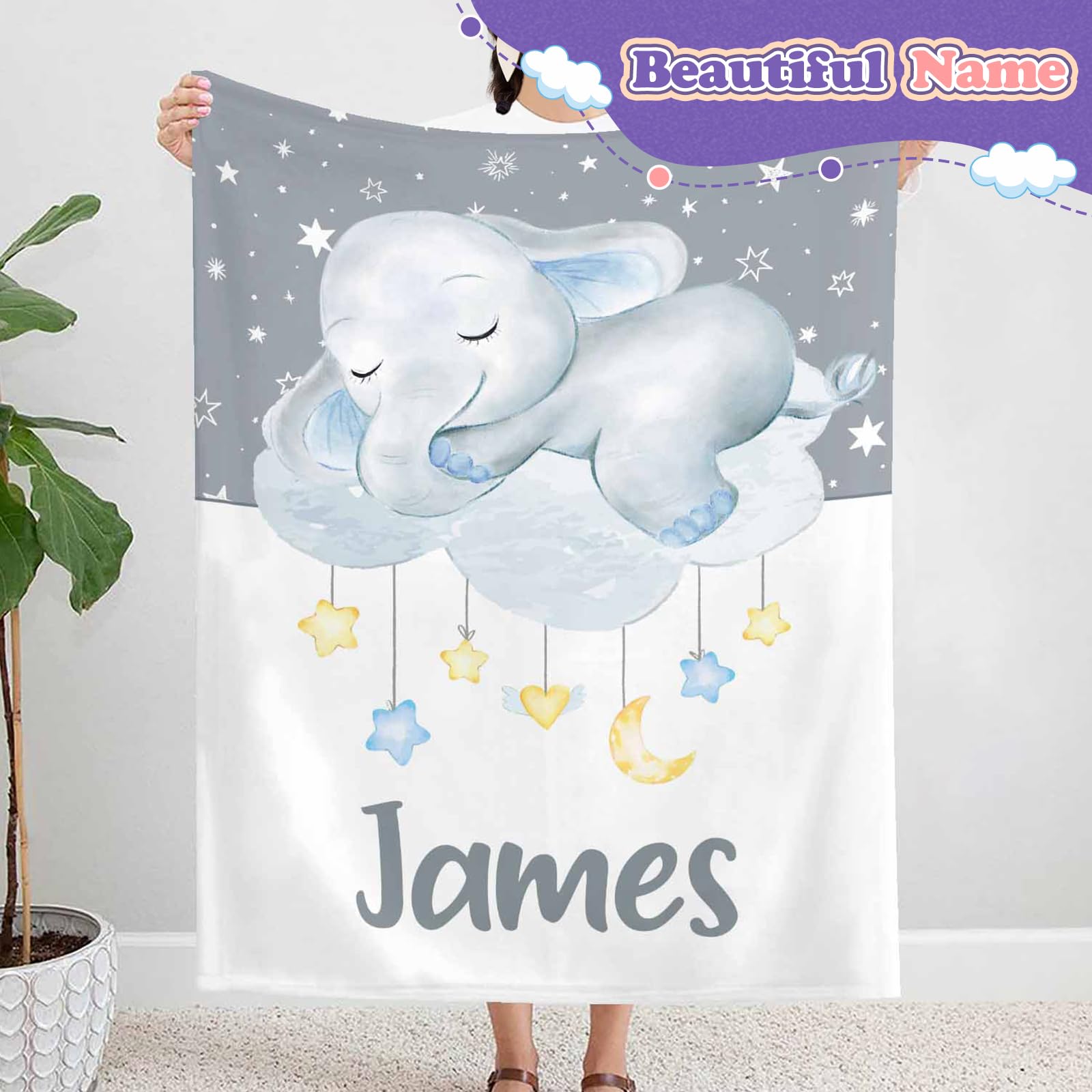 Personalized Baby Blankets for Boys - Custom Elephant Fleece Blanket for Newborn & Toddler - Soft 30x40 Inch Baby Shower Gift, Baptism Present & Registry Search - Perfect for Nursery, Stroller & Snuggling
