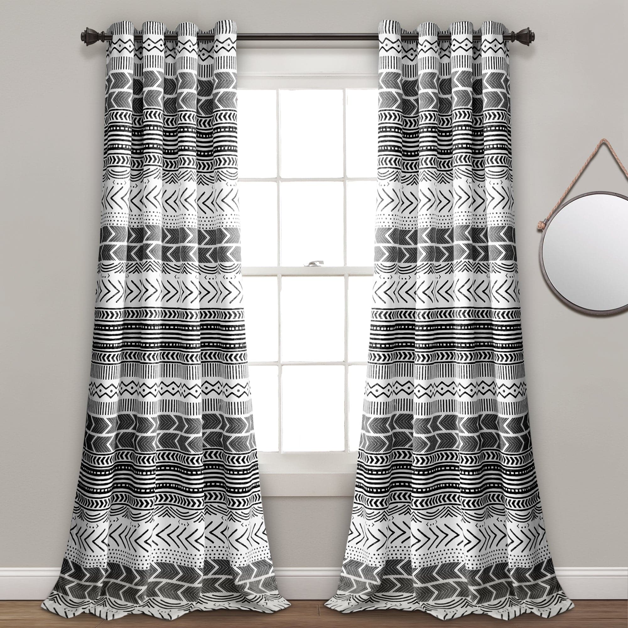Hygge Geo Light Filtering Window Curtain Panel Set - Modern Geometric Pattern Sheer Drapes for Living Room, Bedroom & Nursery - Soft Sunlight & Privacy Solution