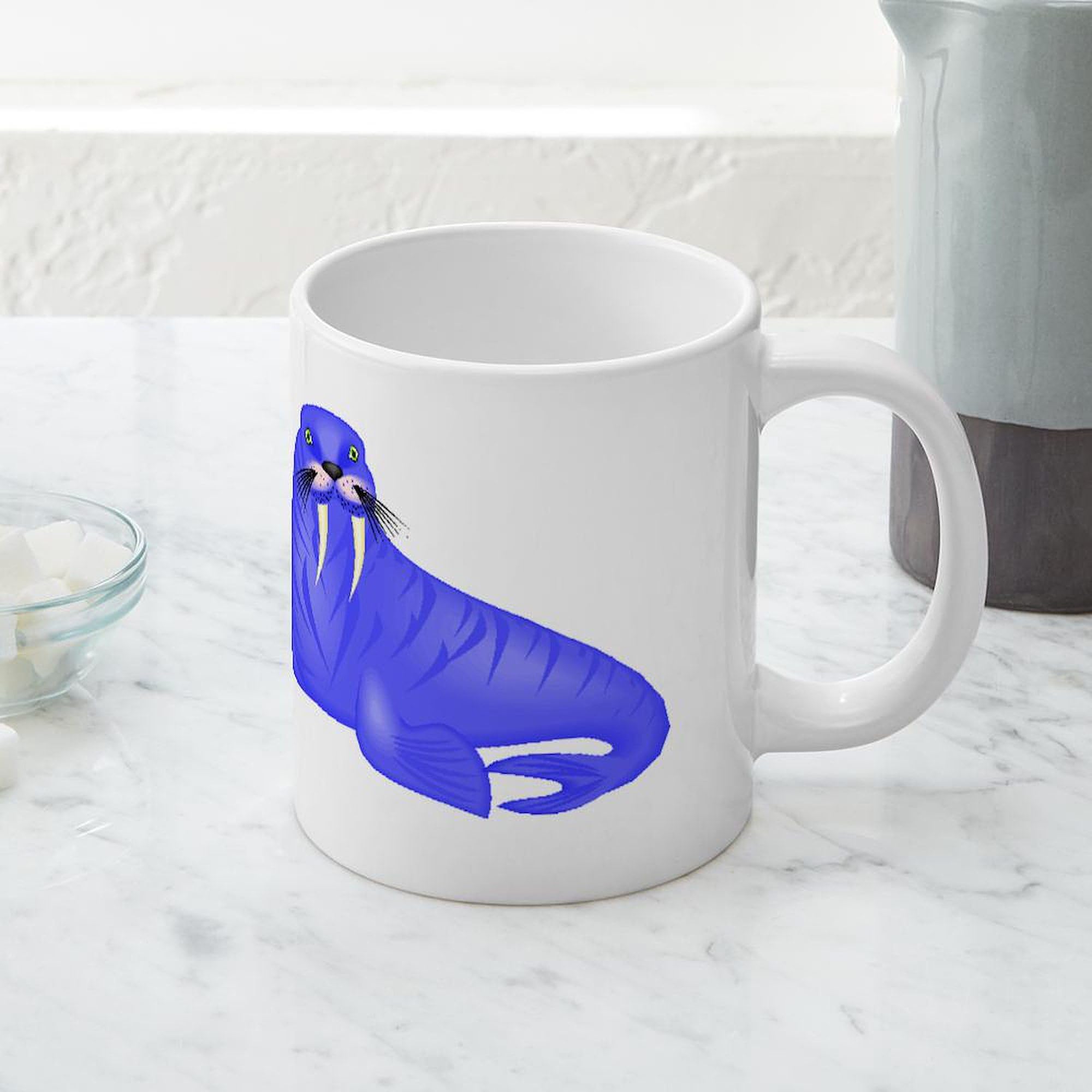 Blue Walrus 20 oz Ceramic Coffee Mega Mug - Large Insulated Coffee Cup for Office, Home & Travel - Funny Novelty Gift for Coffee Lovers
