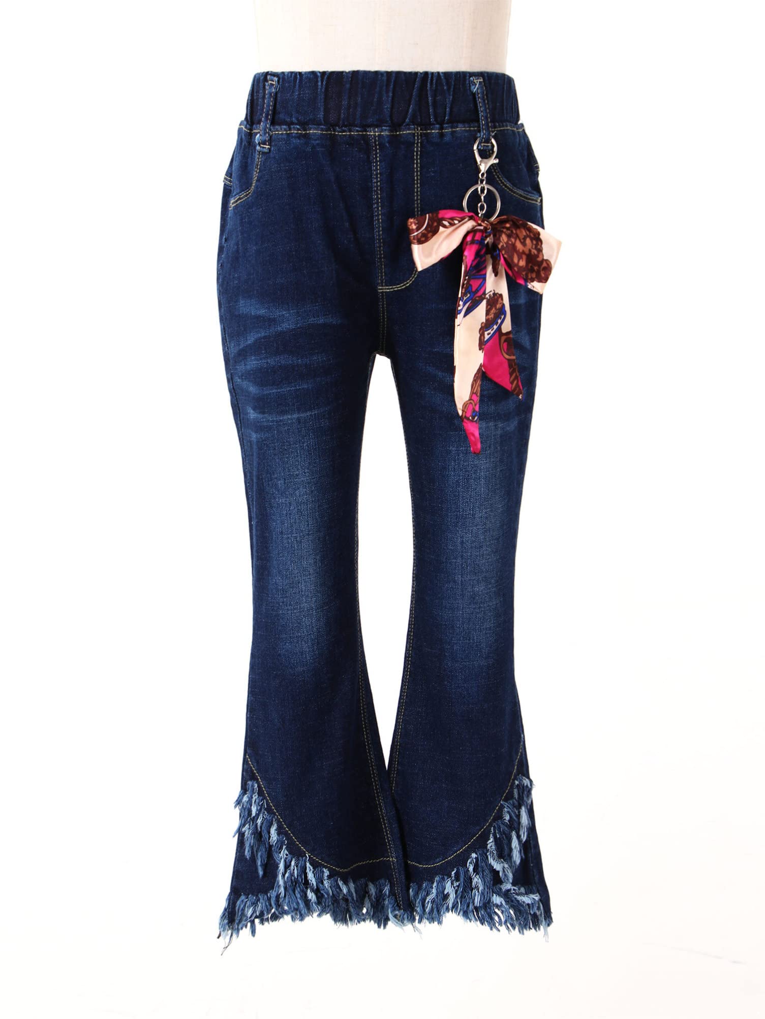 Aislor Girls Flare Pants for Kids - Bell Bottom Denim Jeans with Ruffle Bowknot & Tassel Hem | Cute Casual Outfit for School, Playdates & Family Photos