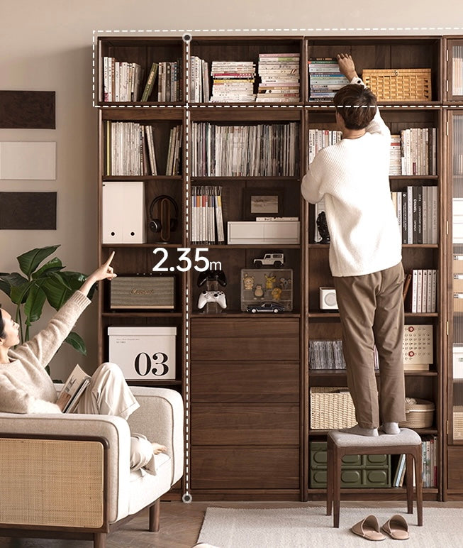 Solid Black Walnut Wood Bookcase with Glass Doors - Stylish Display & Storage Cabinet for Living Room, Office, or Library