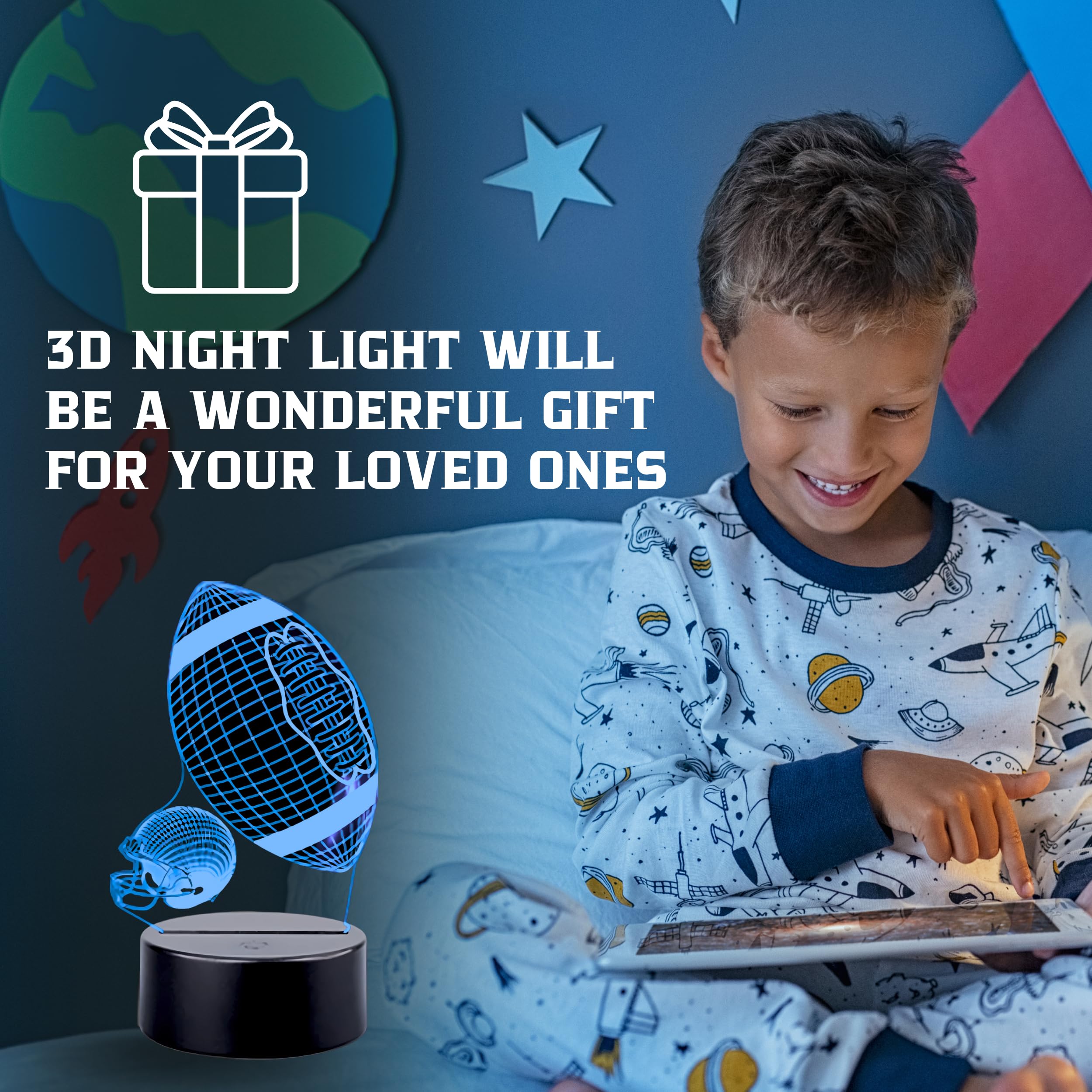 Killer's Instinct Outdoors Football Night Light - 3D Illusion LED Soccer Lamp for Boys Bedroom Decor | Perfect for Kids Room, Game Room & Sports Themed Nursery