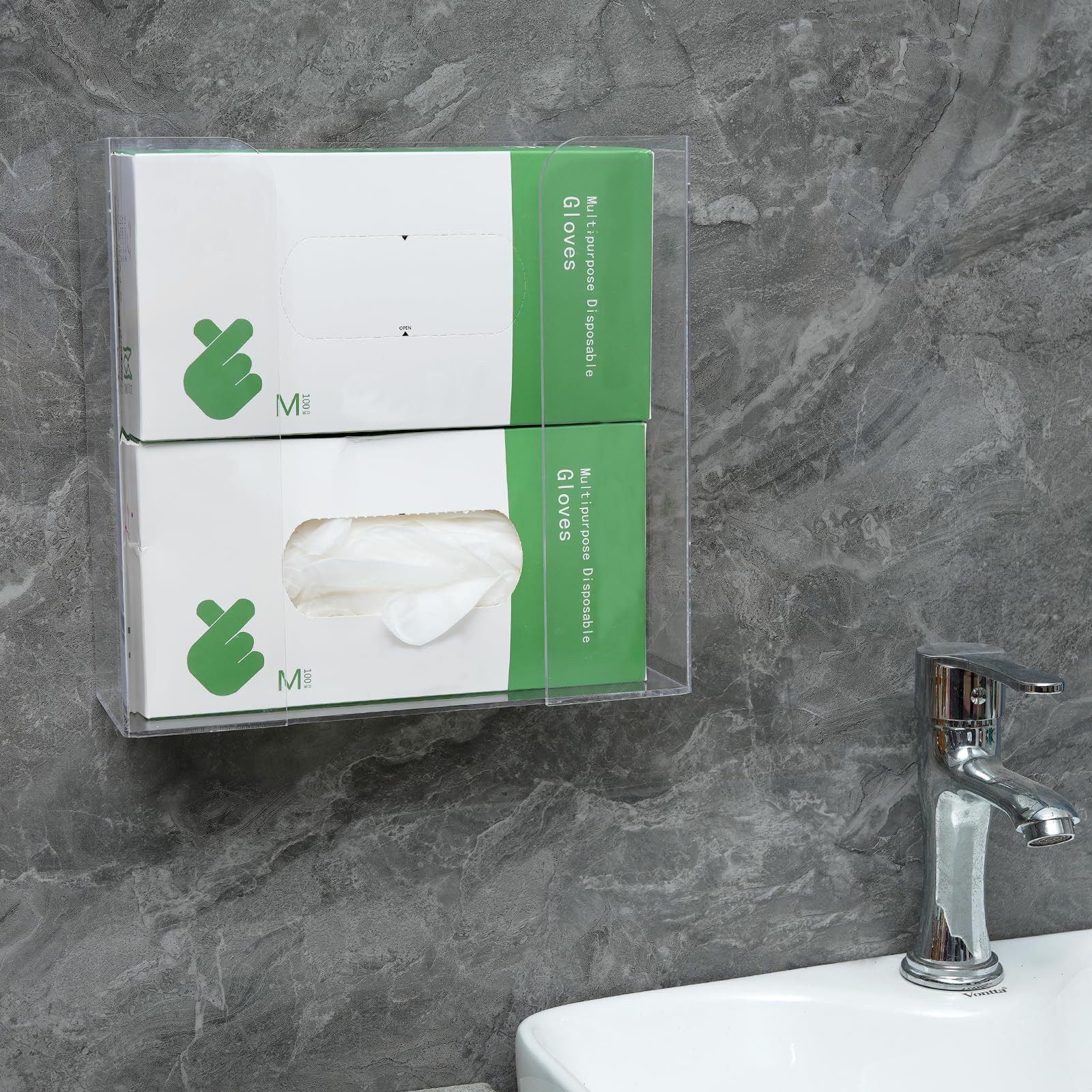 Clear Acrylic Wall-Mounted Mask & Glove Dispenser Holder - 10.2”x9.8”x3.5” - Pack of 1 - Perfect for Hospitals, Salons, Restaurants & Home Organization