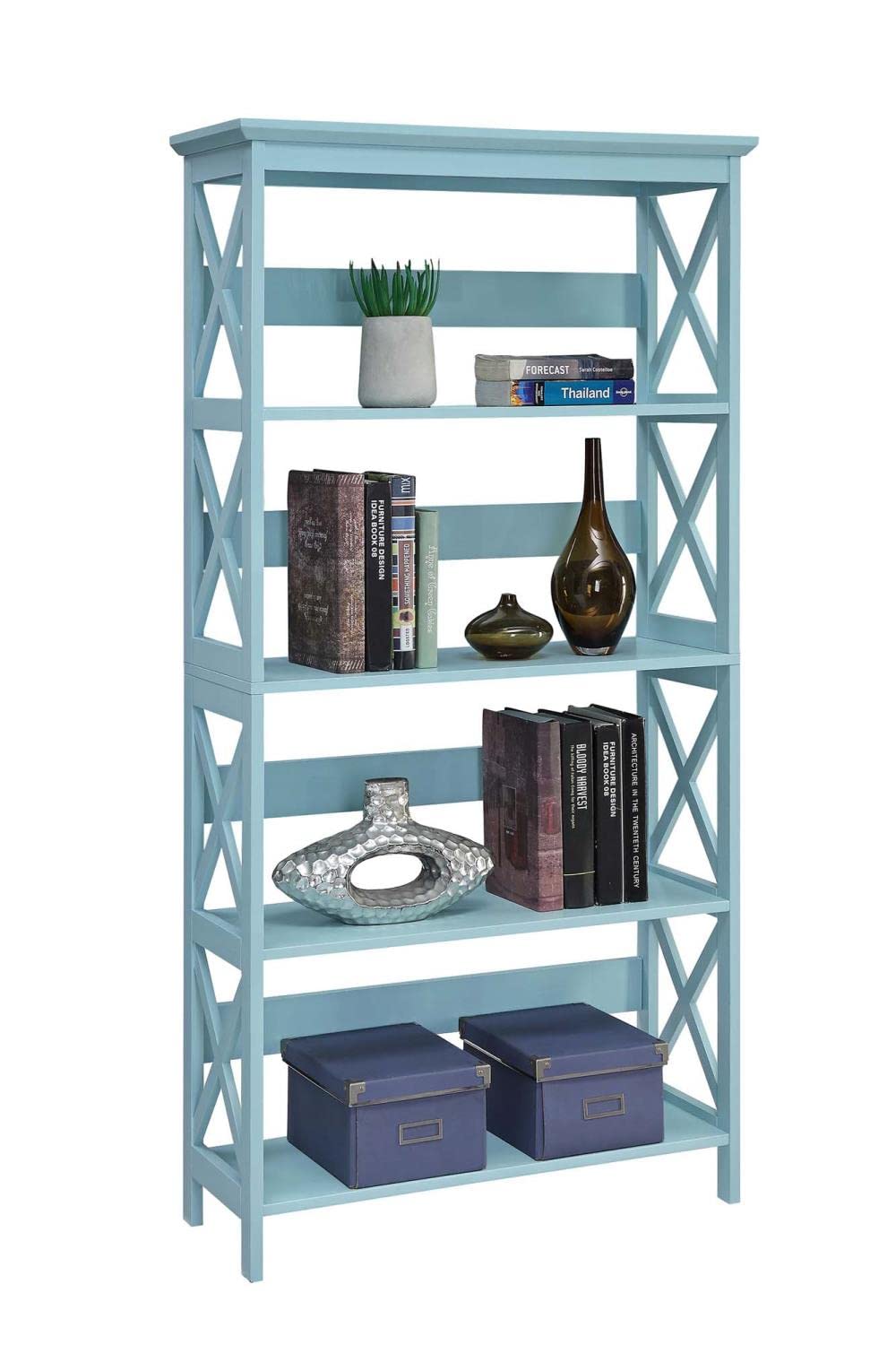 Oxford 5-Tier Bookcase by Convenience Concepts - Modern Sea Foam Storage Shelf for Living Room, Bedroom & Office - Perfect for Books, Decor & Organizing Small Spaces