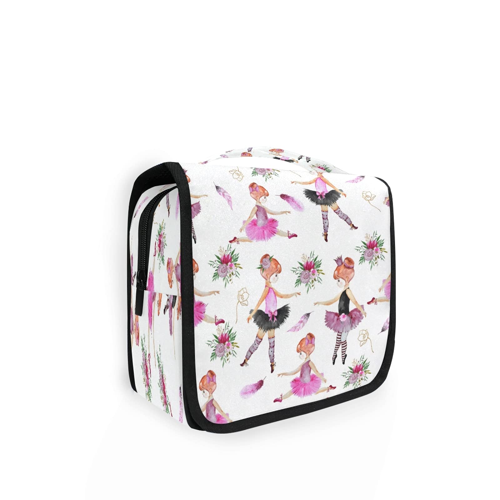 AUUXVA Hanging Toiletry Bag for Women - Floral Cosmetic Organizer with Hook, Portable Travel Makeup Bag for Bathroom & Gym, Waterproof Ballerina Dancing Flower Design - Perfect for Travel, Camping & Daily Use