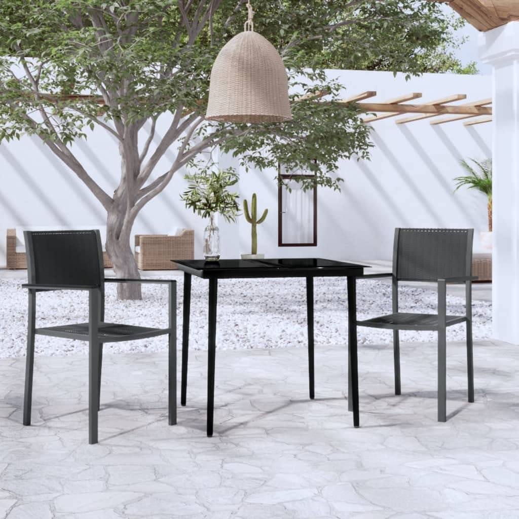 vidaXL 3-Piece Patio Dining Set - Outdoor Garden Table and Chairs for Lawn, Yard, Terrace & Balcony - Black Seating Furniture for Al Fresco Dining & Entertaining