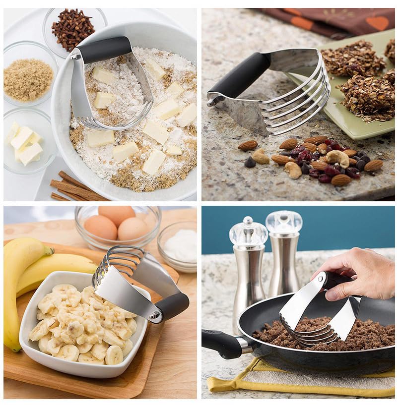 Professional Stainless Steel Dough Blender - Heavy Duty Pastry Cutter with 5 Blades for Baking Pies, Cookies & Pastries (Black) - Perfect for Home Bakers & Professional Chefs