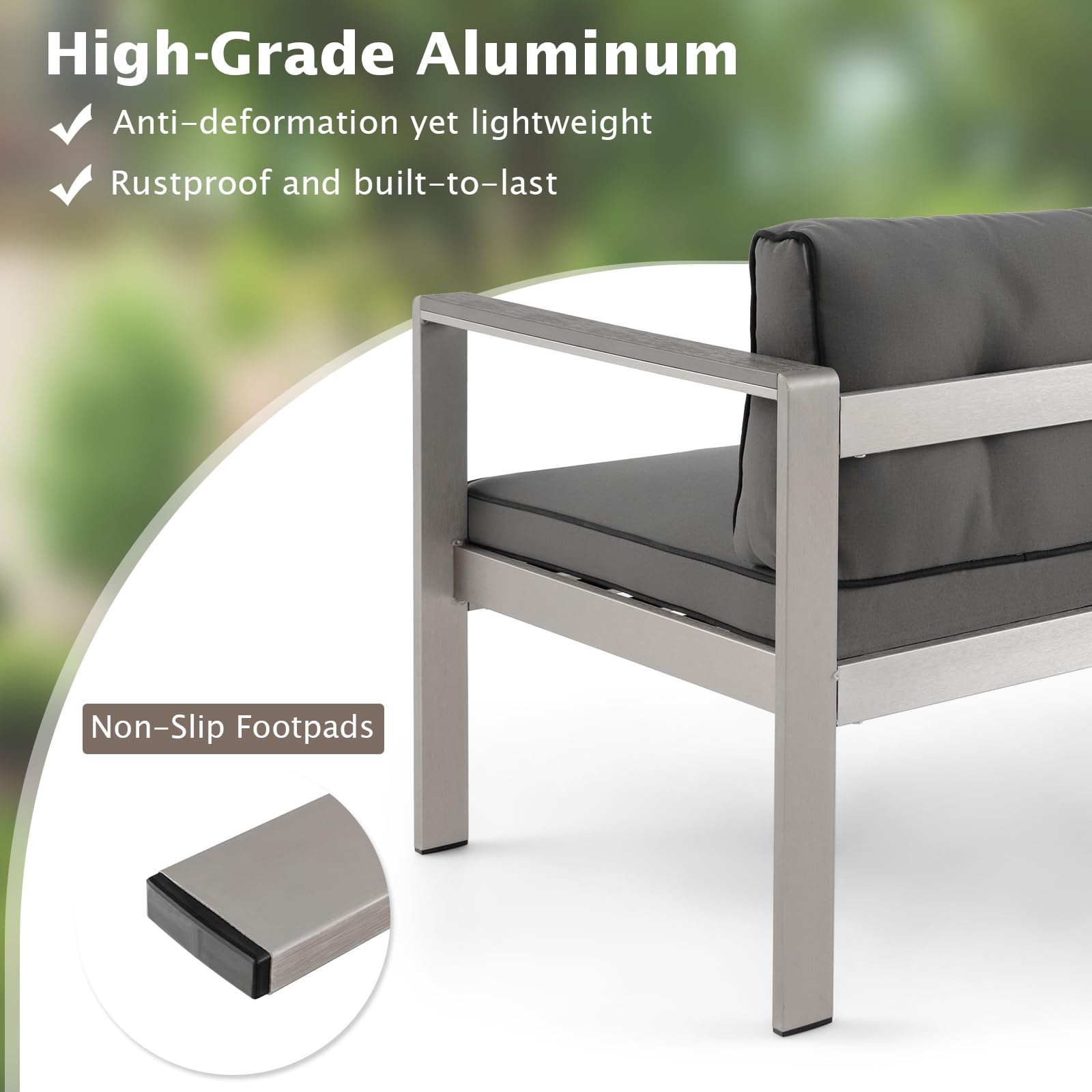 Tangkula Patio Aluminum Loveseat Sofa - Modern 2-Person Outdoor Wicker Chair with WPC Armrests & Comfortable Cushions, Contemporary Balcony Furniture for Backyard, Garden, Deck, Porch (Gray) - Perfect for Relaxing, Entertaining Guests, and Outdoor Lounging