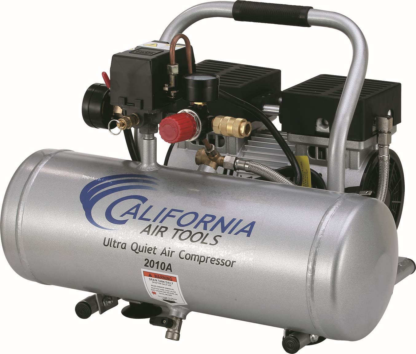 California Air Tools 2010AGK18 Ultra Quiet Oil-Free 1.0 HP Air Compressor with 2.0 Gallon Aluminum Tank & Nail Gun Kit - Perfect for Home DIY Projects, Woodworking, and Professional Construction Work