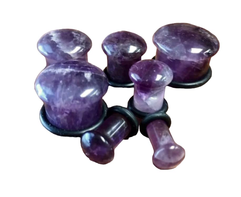 Amethyst Stone Single Flare Plugs - 14G to 00G Stretching Body Jewelry for Men & Women - Perfect for Ear Stretching, Everyday Wear, and Alternative Fashion