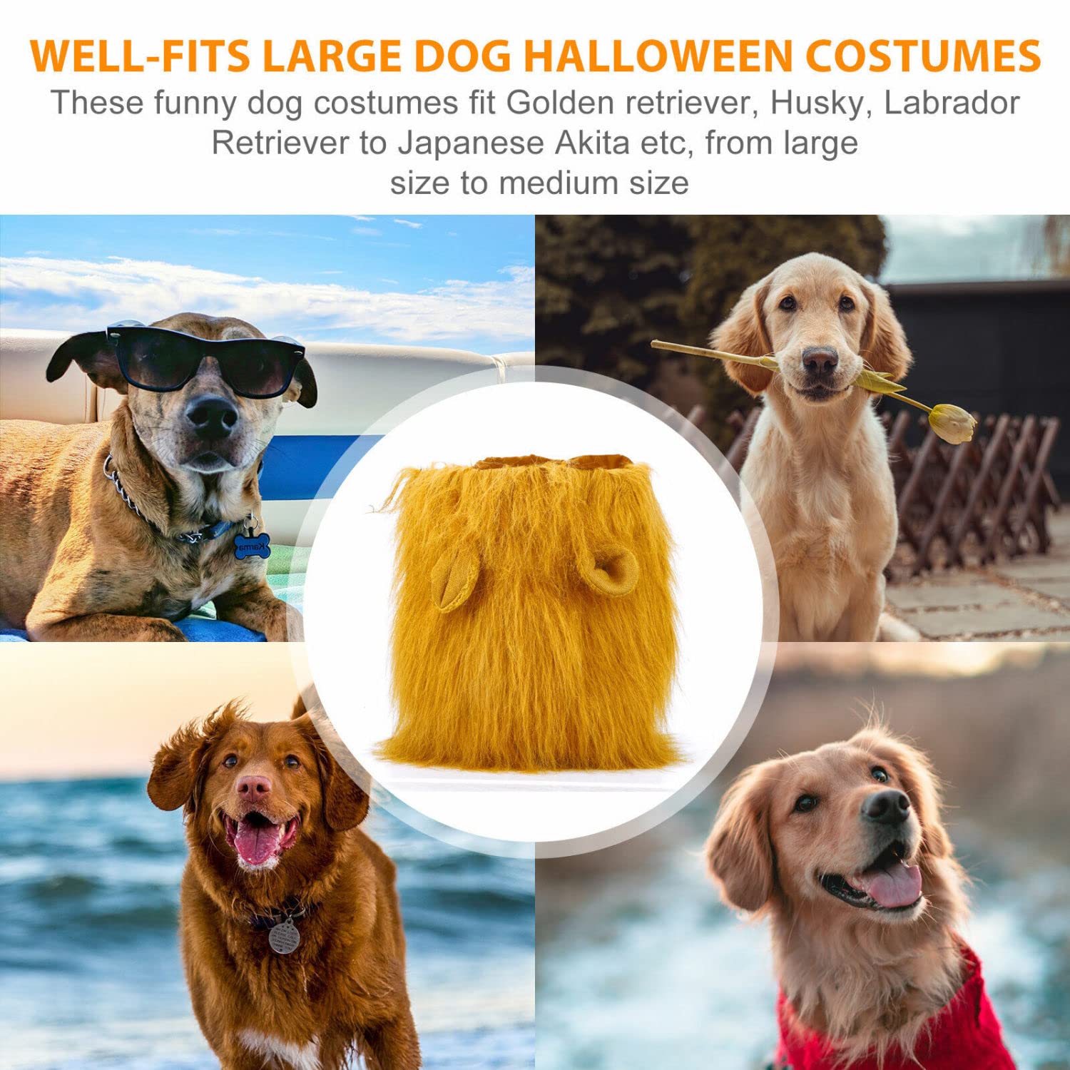Realistic Lion Mane Wig for Medium & Large Dogs - Funny Halloween Pet Costume (Large, Light Brown) | Perfect for Halloween Parties, Pet Parades & Photo Shoots