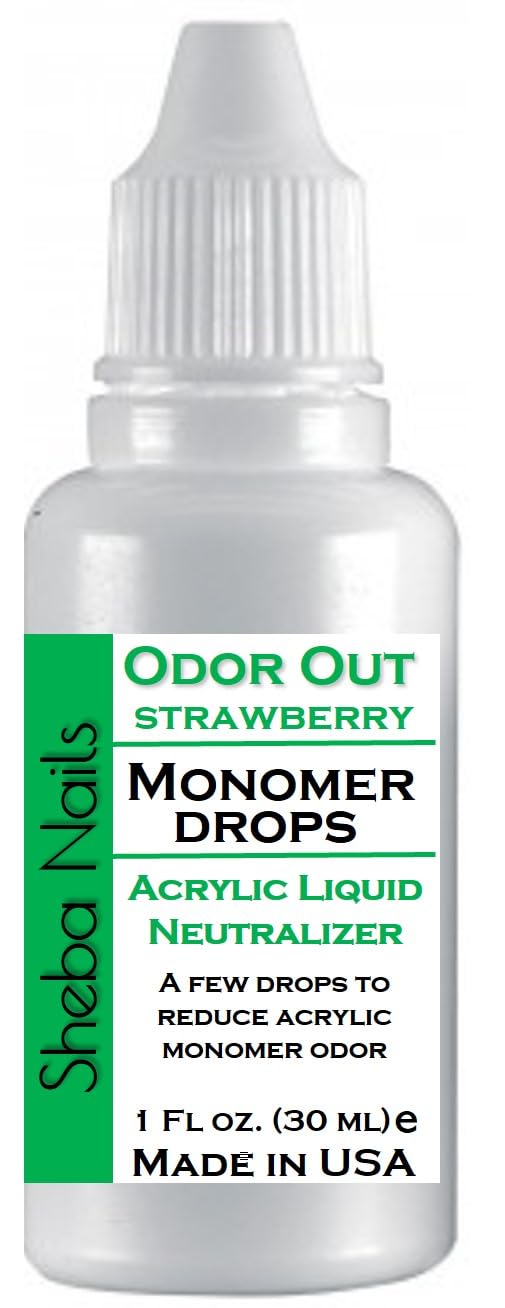 SHEBA NAILS Odor Out Monomer Drops - Acrylic Liquid Neutralizer for Nail Extensions (1oz, Strawberry Scent) | Reduce Monomer Smell for DIY Manicure | Perfect for Home & Salon Nail Art