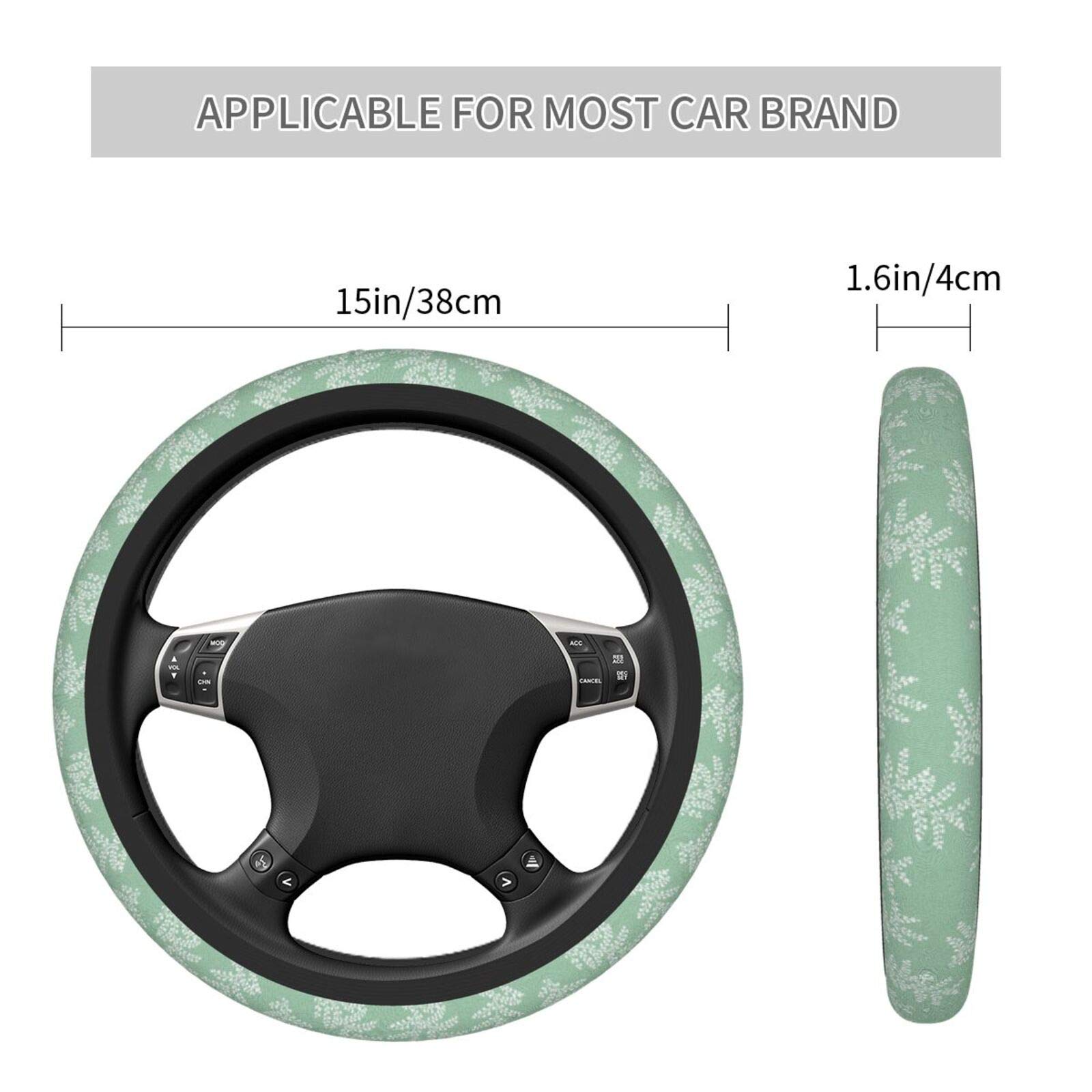 Universal 15 Inch Ferns Sage Green Steering Wheel Cover for Cars - Soft & Non-Slip Grip for Women, Men & Teens - Perfect for Commuting, Road Trips & Everyday Driving Comfort