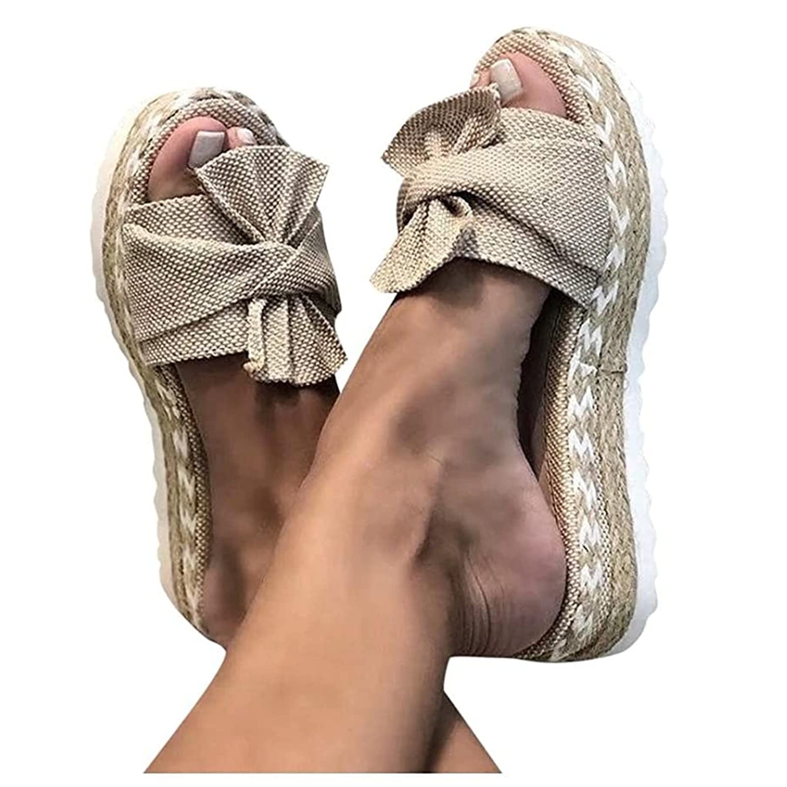 Women's Casual Summer Sandals - Boho Bow Knot Open Toe Roman Shoes | Comfortable Flat Sandals for Beach, Walking & Dressy Occasions