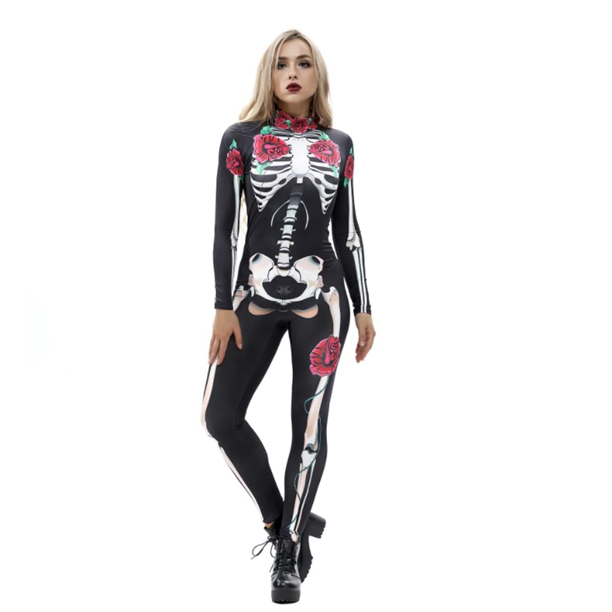 3D Printed Skull Costume for Women - Halloween Long Sleeve Jumpsuit Set | Gothic Party Outfit, Cosplay Costume, Themed Event Wear