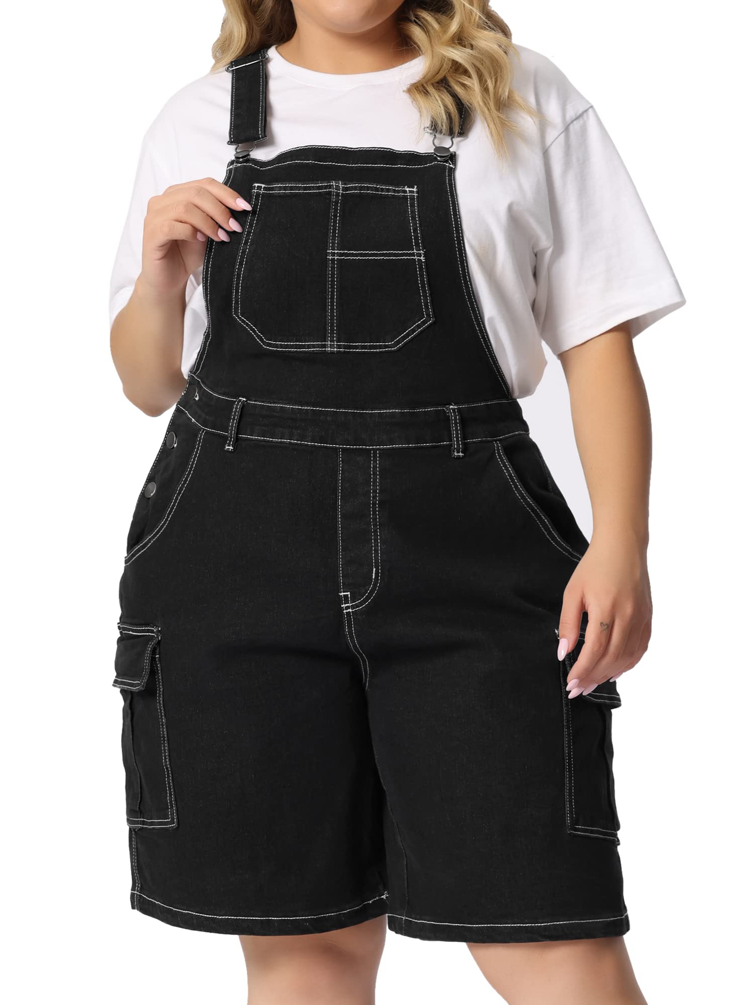 Agnes Orinda Women's Plus Size Denim Overalls with Adjustable Straps & Cargo Pockets - Casual Summer Jumpsuit for Outdoor Activities, Travel and Streetwear Fashion