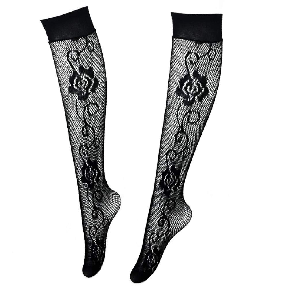 Women's High Knee Tube Socks - Black Lace Crochet Mesh Stockings | Summer Fashion Thin Transparent Fishnet Socks | Sexy Style for Casual Wear, Parties & Date Nights