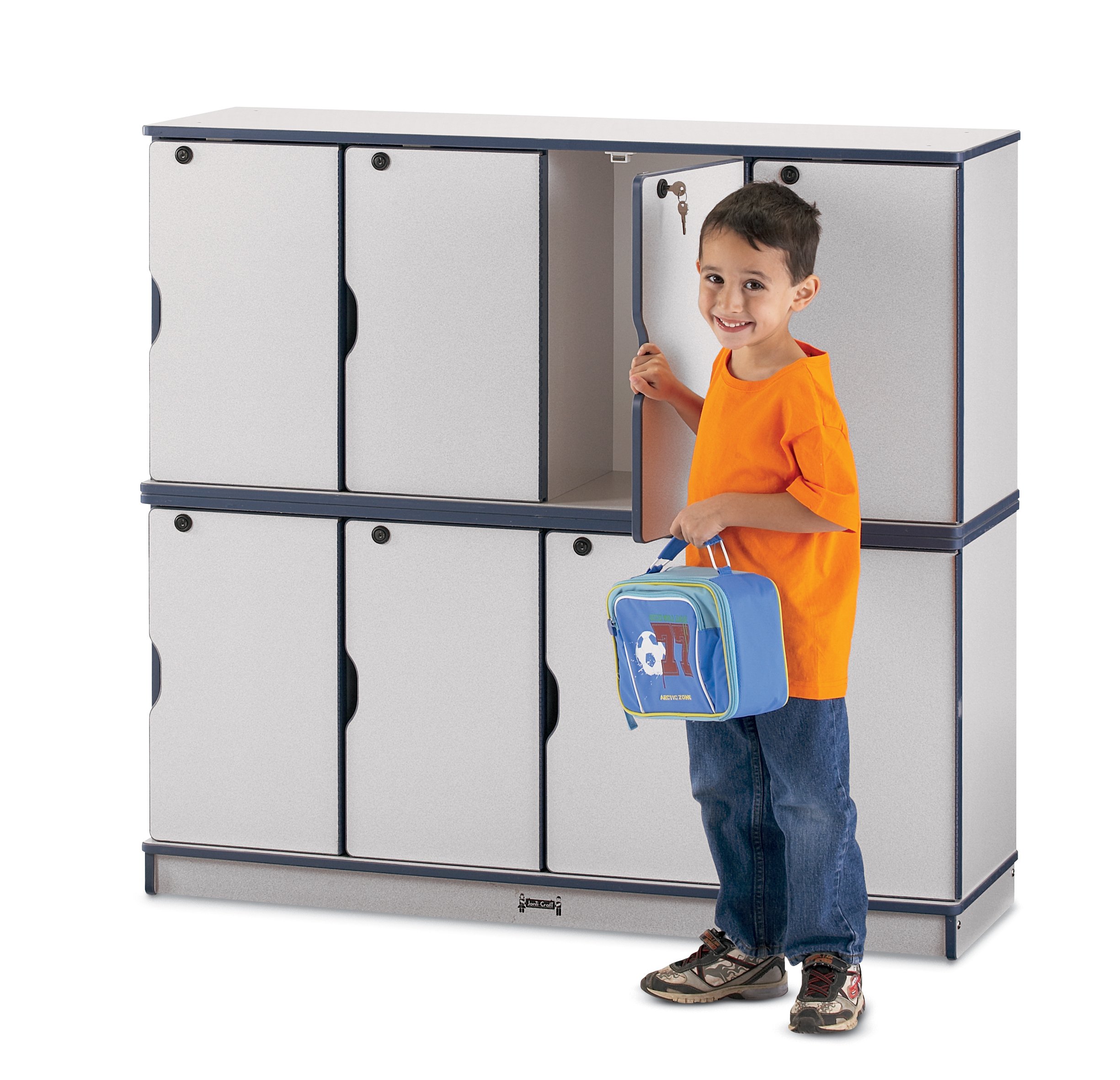 Jonti-Craft Rainbow Accents 4696JC112 Navy Double Stack Lockable School Lockers - Durable Storage Solution for Classrooms, Daycares & Playrooms