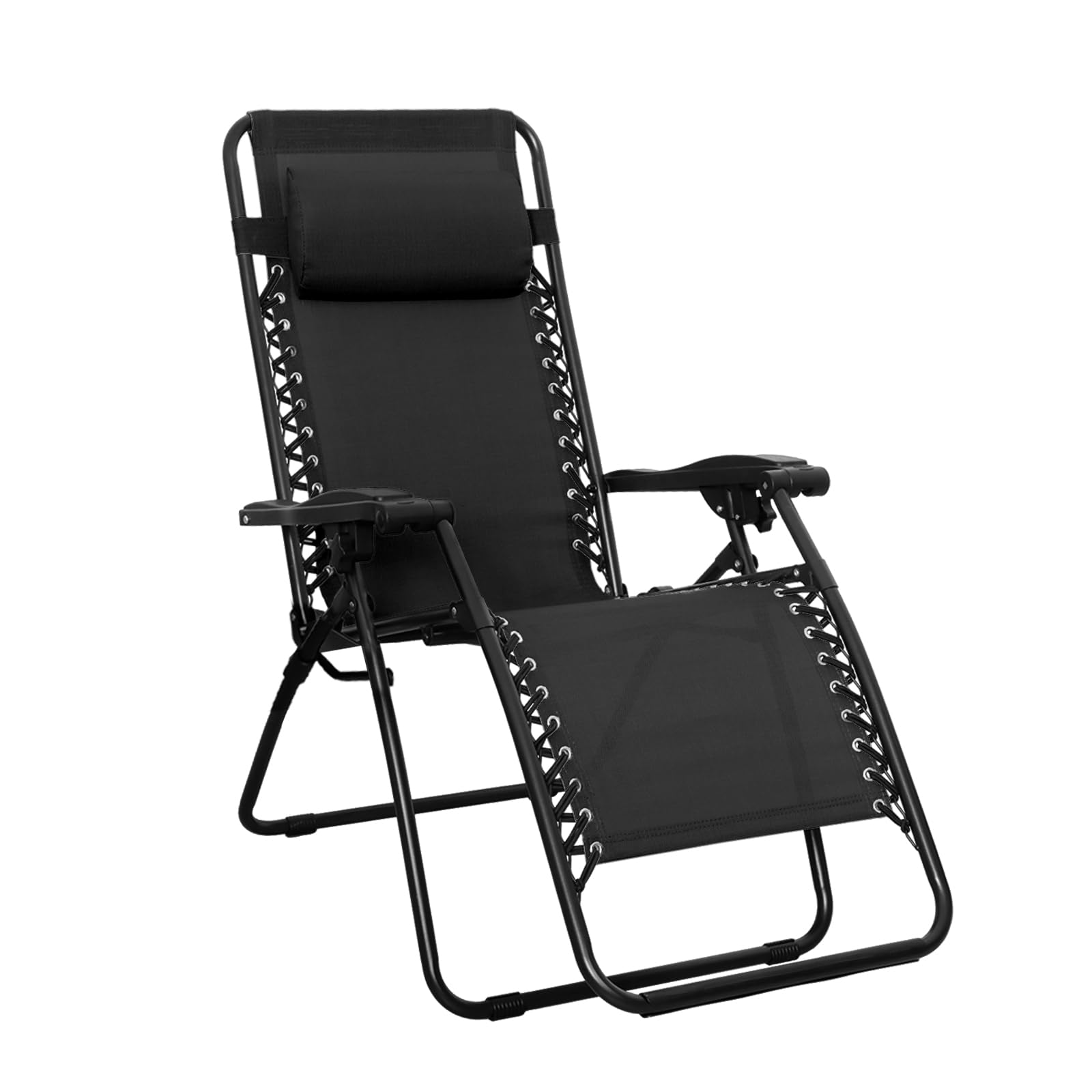 Amazon Basics Outdoor Textilene Adjustable Zero Gravity Folding Reclining Lounge Chair with Pillow, 26 Inch, Black - Perfect for Patio, Poolside, Beach, and Backyard Relaxation