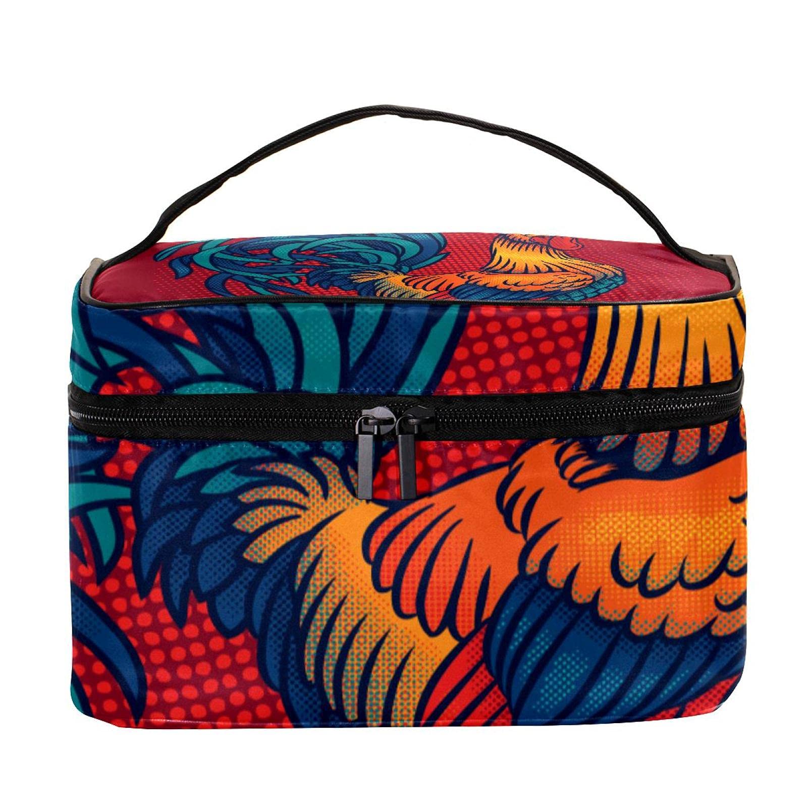 Large Red Rooster Print Travel Makeup Bag - Waterproof Cosmetic Organizer with Zipper for Women & Girls | Perfect for Toiletries, Cosmetics, Travel & Gym