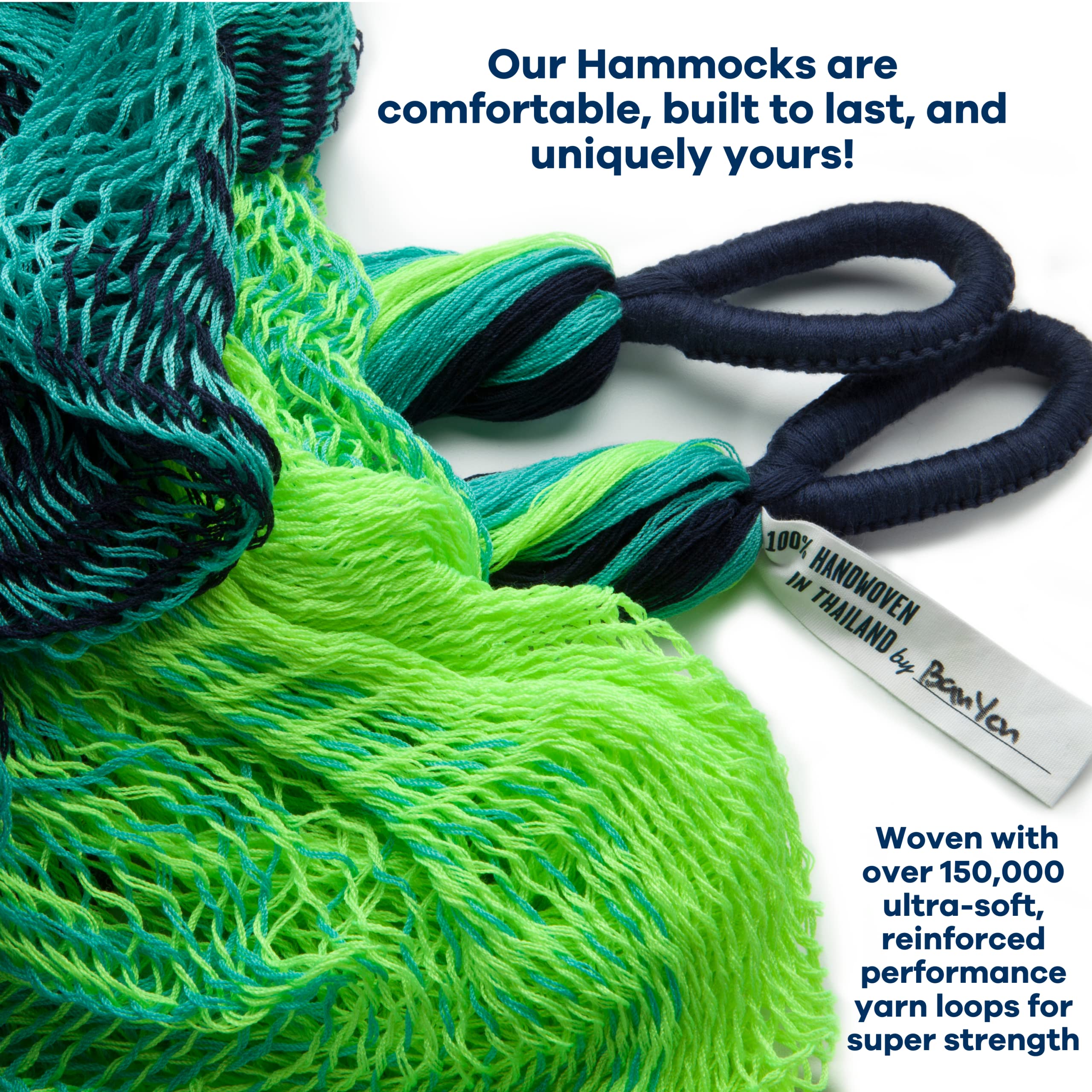 Handwoven Double Hammock by Yellow Leaf - 400lb Capacity, Weatherproof & Ultra Soft for Outdoor Relaxation - Perfect for Backyards, Camping & Beach Trips - Neon Blue Turquoise Artisan Design
