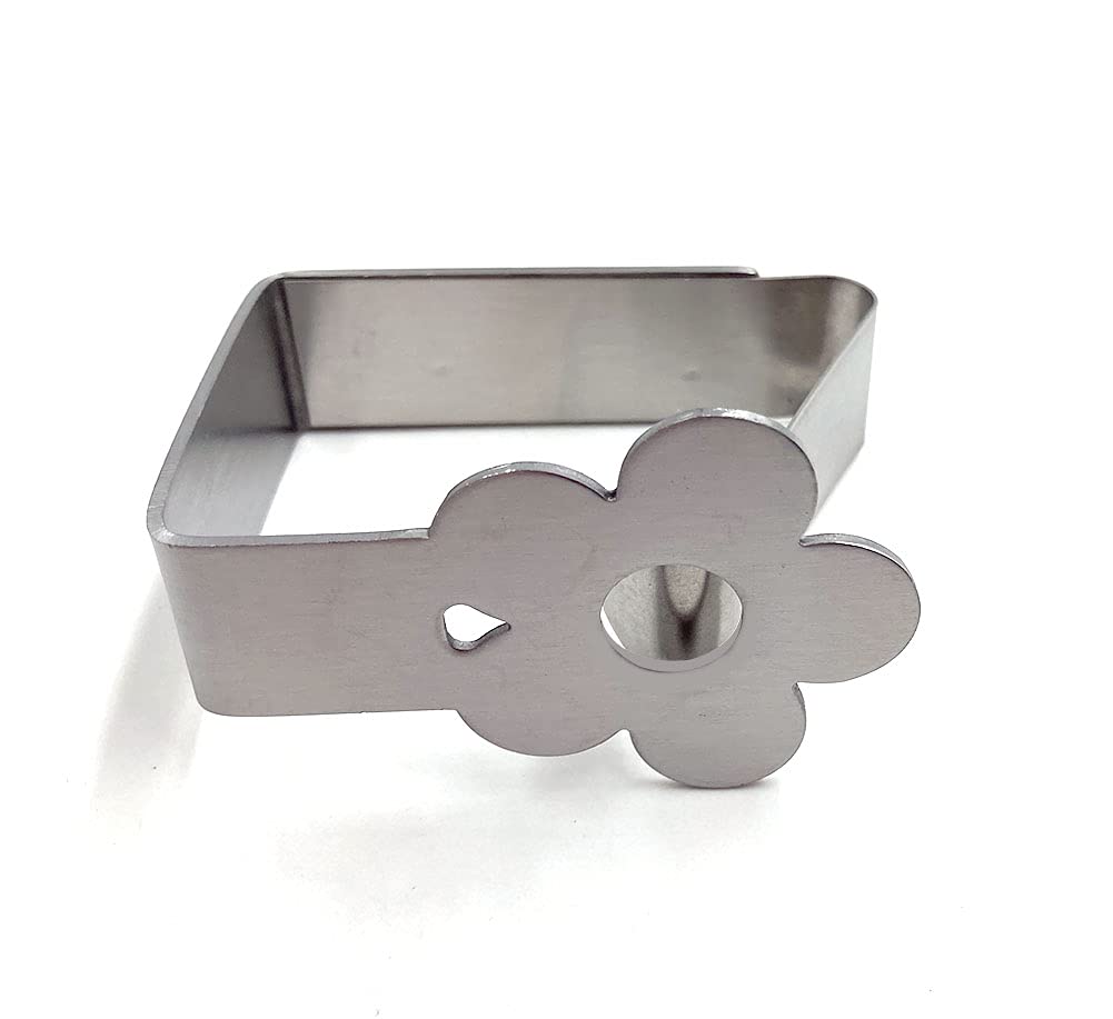 Aliotech 4pcs Flower Shape Stainless Steel Tablecloth Clips - Heavy Duty Silver Table Cover Clamps for Indoor & Outdoor Use - Perfect for Picnics, Parties, and Home Decor