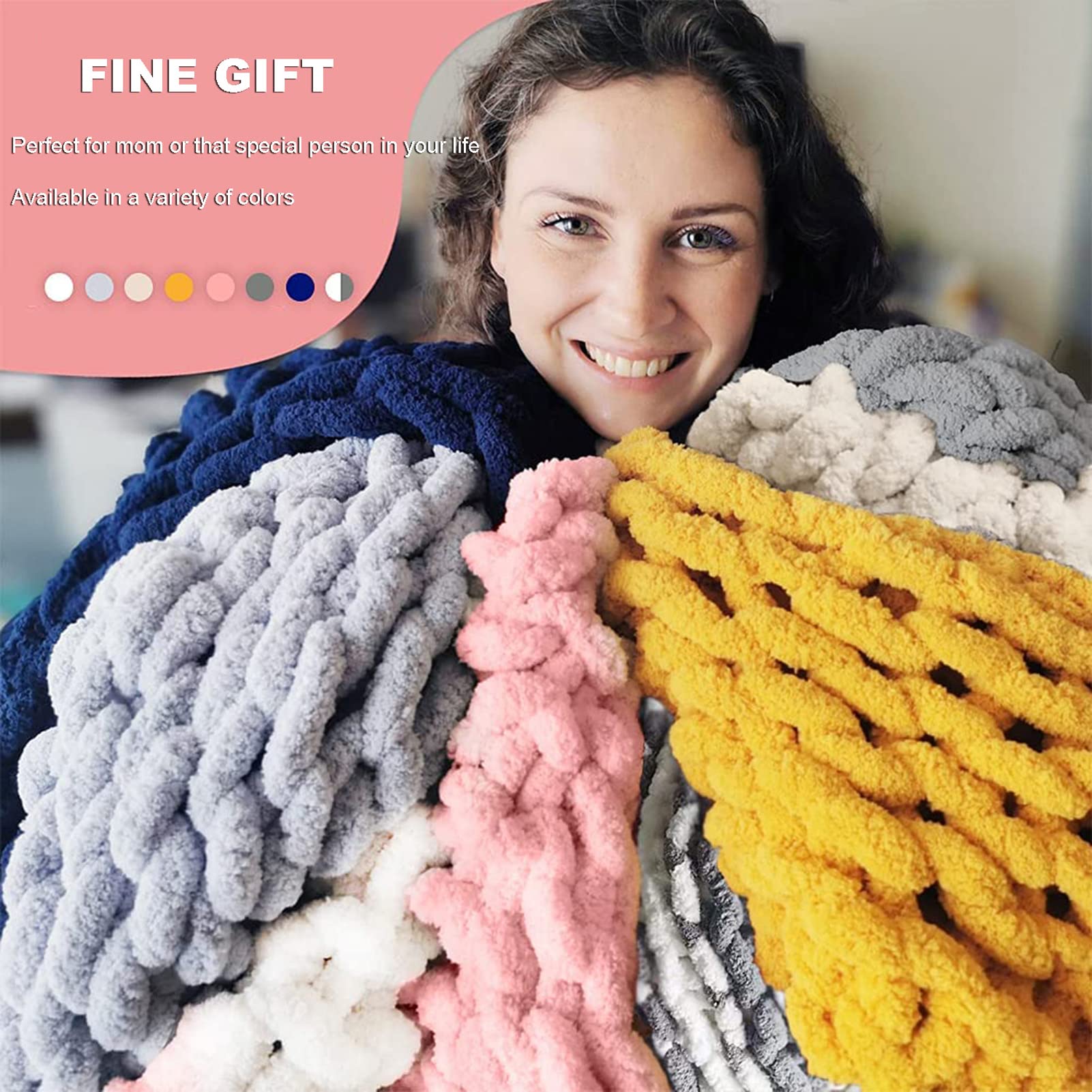 Chunky Knit Blanket - Super Soft Hand Knit Chenille Throw Blanket, Warm & Comfortable, Washable for Living Room, Bedroom & Cozy Nights