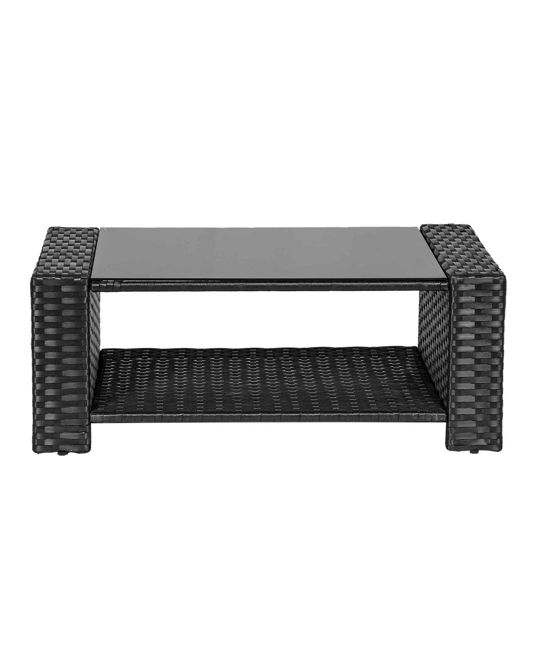 WestinTrends 4-Piece Coastal Black Patio Furniture Set - All-Weather HDPE Rattan Wicker Outdoor Sofa Set with Tempered Glass Coffee Table - Gray - Perfect for Backyard, Poolside & Beach House Decor