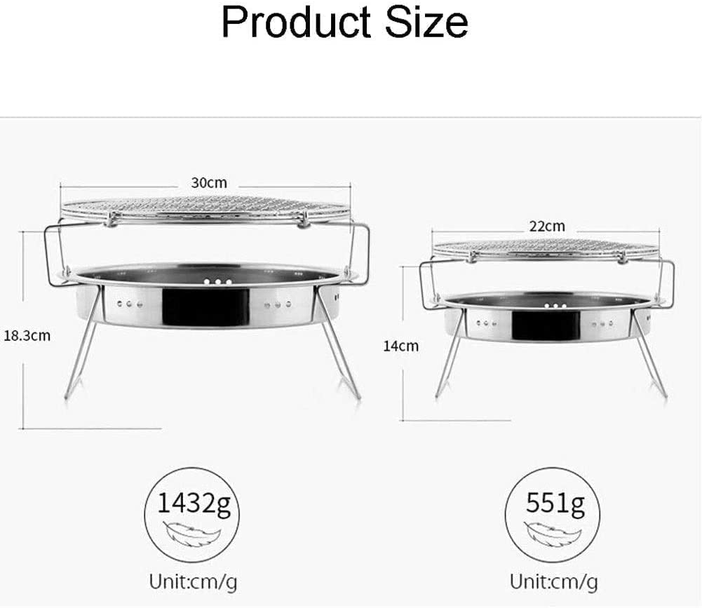Habrur Portable Stainless Steel Charcoal BBQ Grill - 30x18.3cm Round Outdoor Cooking Stove for Backyard, Camping & Picnic | Perfect for Grilling Burgers, Steaks & Vegetables
