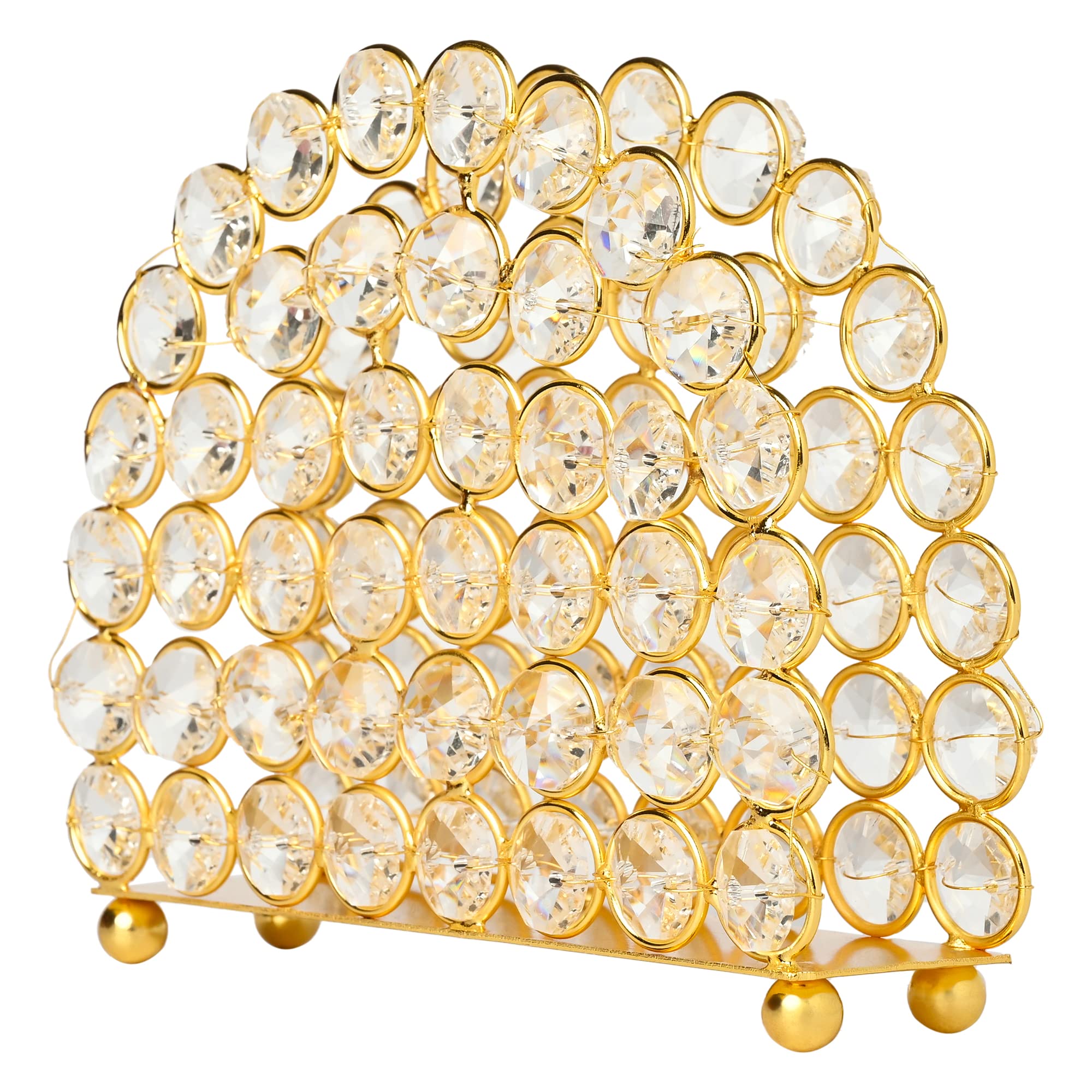 CentraLit Crystal Napkin Holder & Mail Organizer - Elegant Gold Standing Tissue Box for Dinner Table, Dresser, Office Decor - Perfect for Home, Restaurant & Wedding Decorations