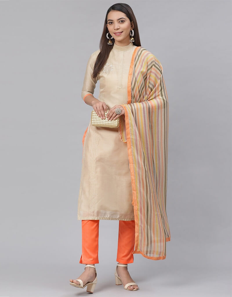 Elegant Beige Chanderi Cotton Pant Salwar Suit for Women | Comfortable & Stylish Indian Ethnic Wear | Perfect for Festivals, Weddings & Special Occasions